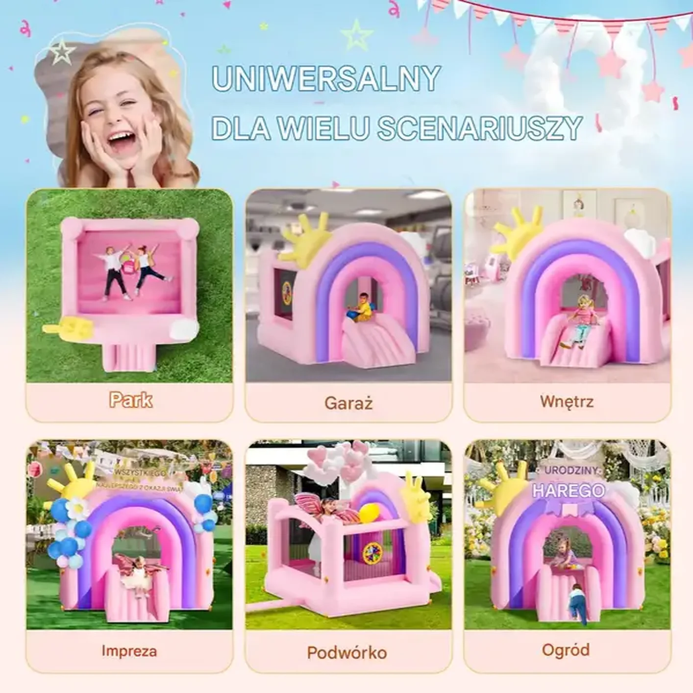 Zamek dmuchany do skakania trampolina domek plac zabaw dla dzieci różowy - obrazek 3