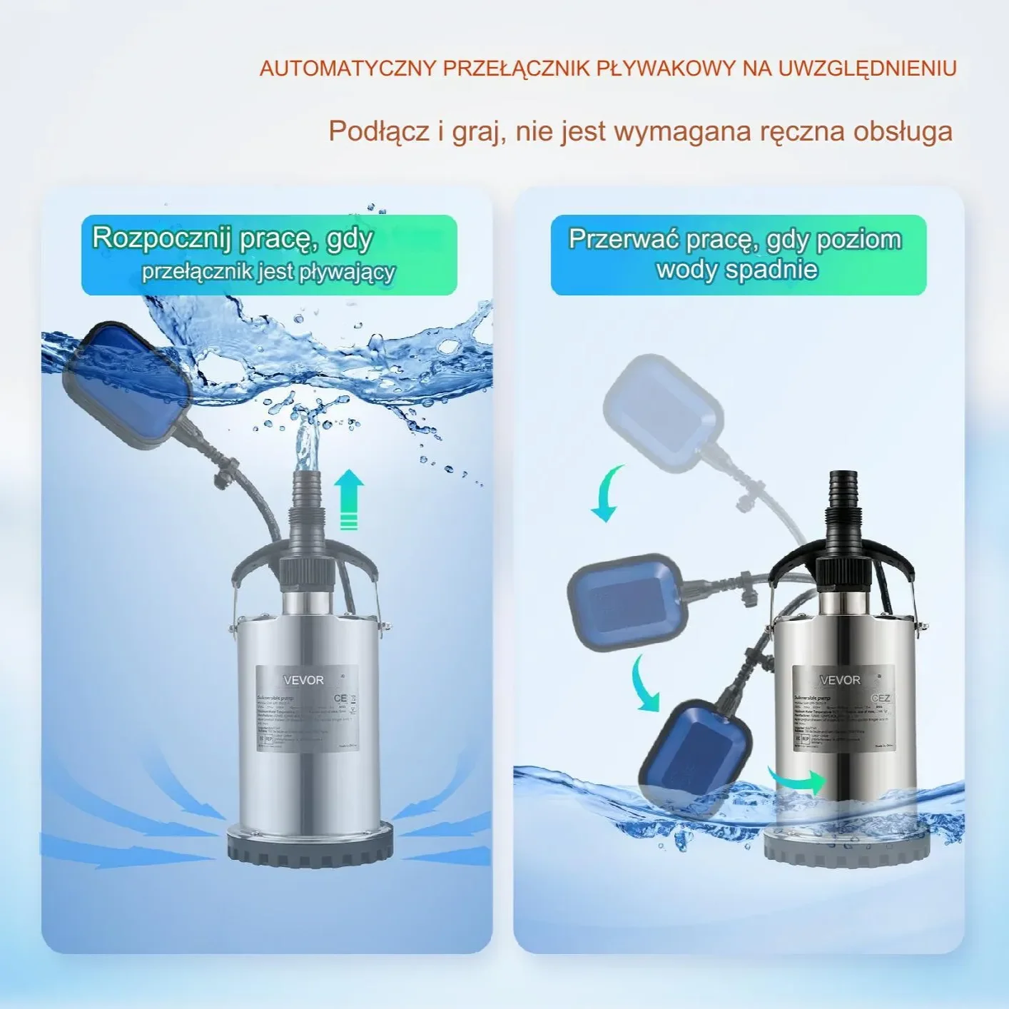 Pompa głębinowa membranowa górnossąca do wody studni zanurzeniowa 550 W - obrazek 3