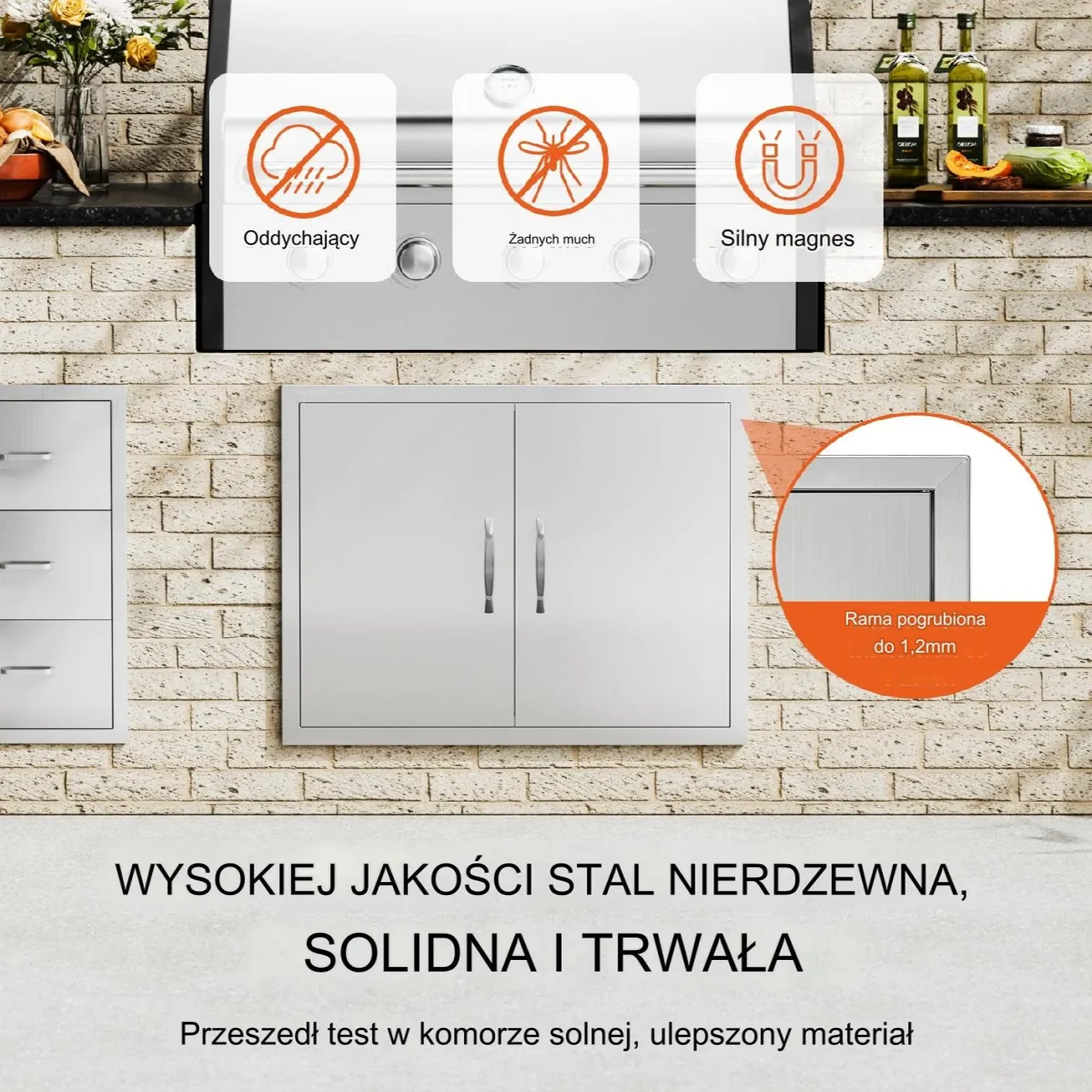 Drzwiczki do grilla 79x61 cm podwójne stal nierdzewna do kuchni zewnętrznej - obrazek 2