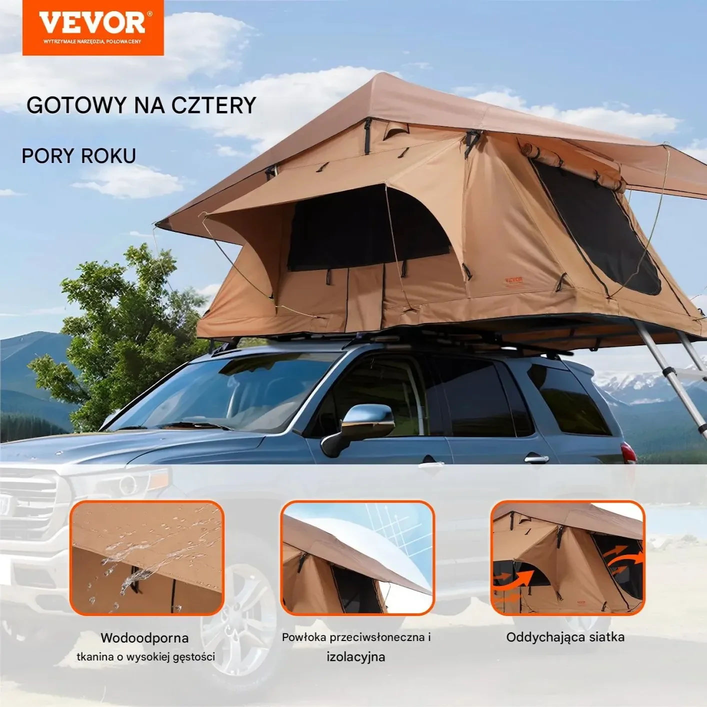 Namiot dachowy hard shell 2–3 os. składany drabinka materac do SUV/pickupa - obrazek 2