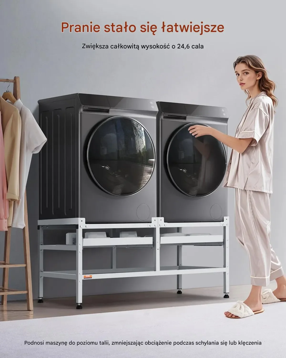 Podstawa pod pralkę stelaż 123x64 cm 270 kg z podwójną tacą stabilna - obrazek 2