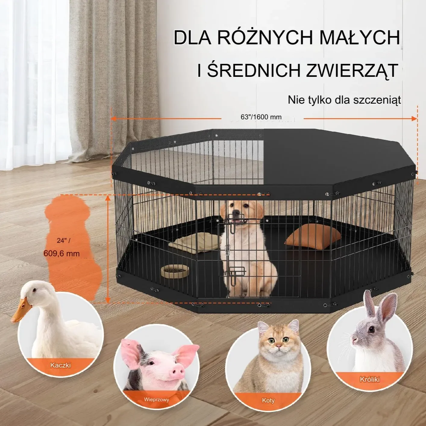 Klatka składana duża dla psa kota królika kojec wybieg dla psów metalowa - obrazek 3