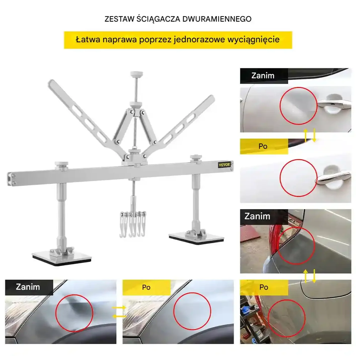 Zestaw do usuwania wgnieceń 75cm stal aluminium hak 6 ramion auto - obrazek 3