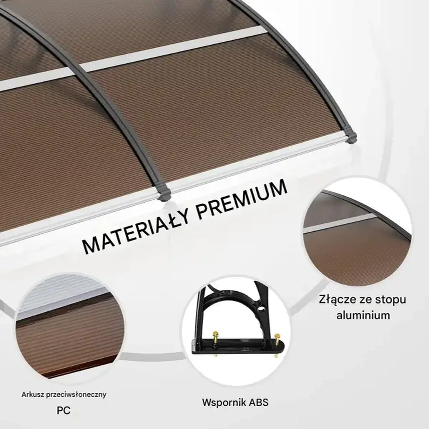 Daszek nad drzwi zadaszenie poliwęglan brązowy 96.5 x 101.7 cm