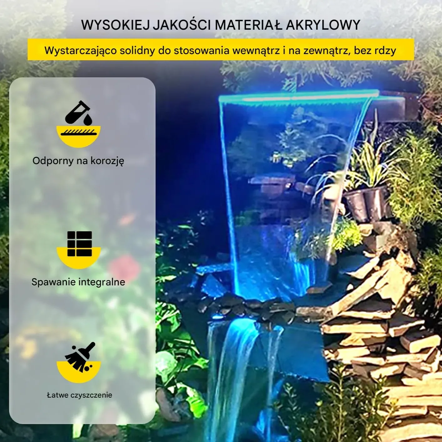 Fontanna wodospad do basenu ogrodu oczka wodnego ze światłem LED 92 cm - obrazek 2