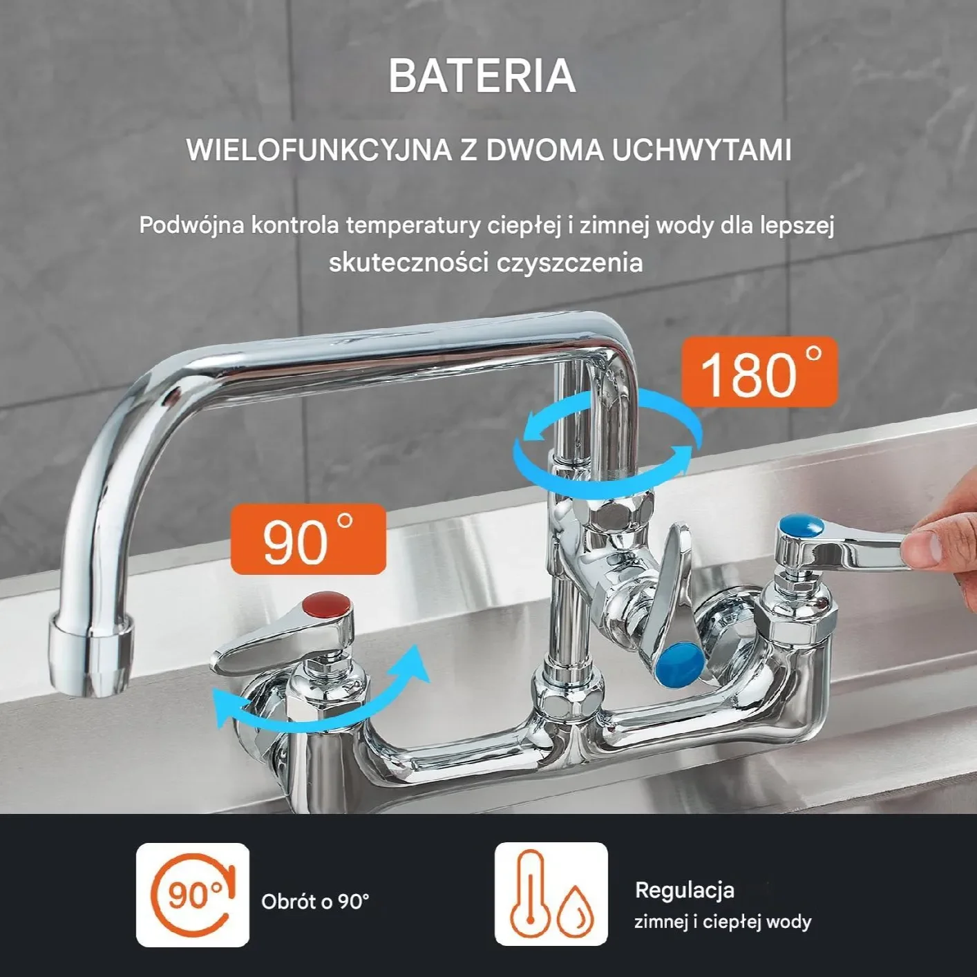 Komercyjna Bateria z Wylewką i Spryskiwaczem Pre-Rinse 530 mm - obrazek 4