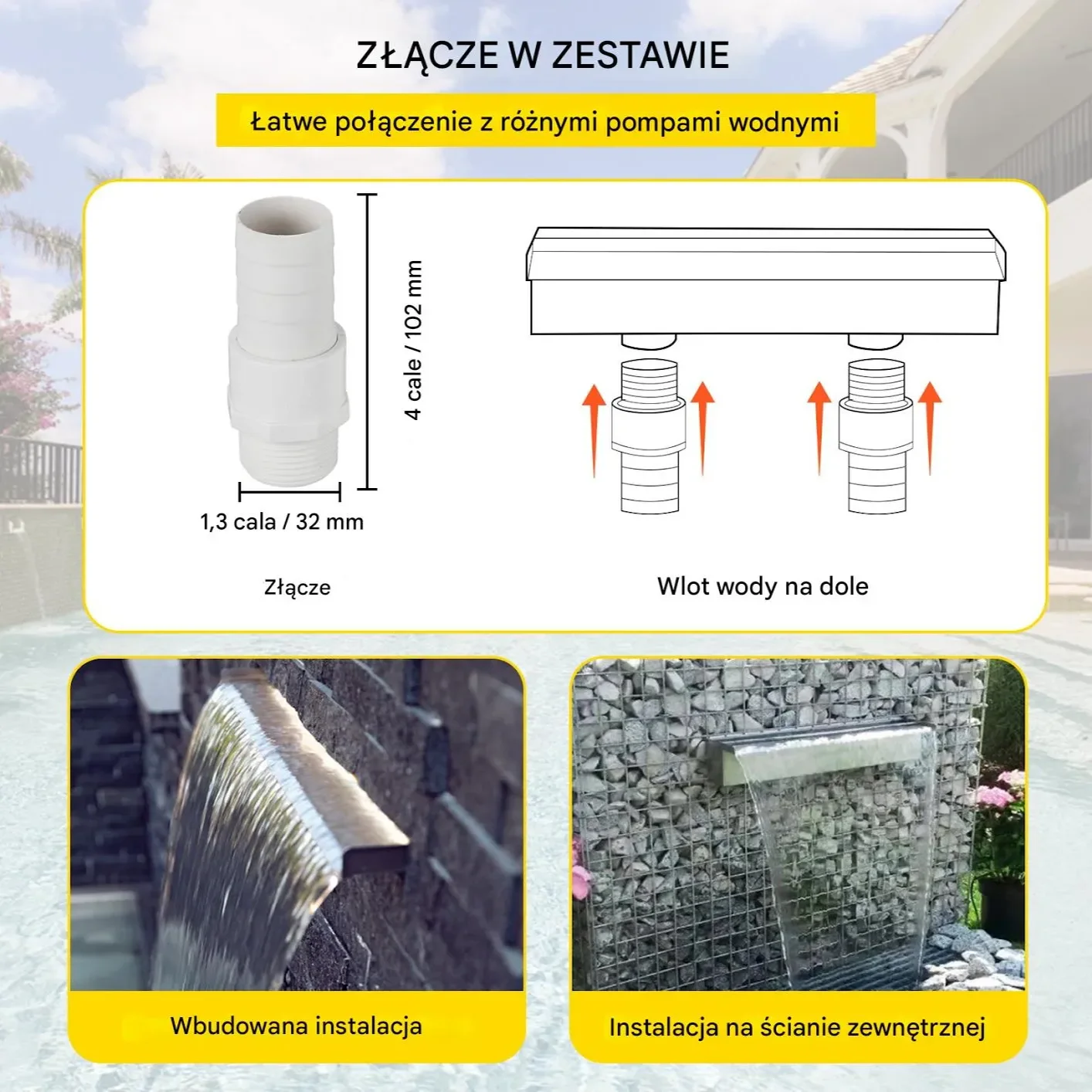 Fontanna wodospad 150 cm stal nierdzewna do basenu ogrodu oczka wodnego - obrazek 4