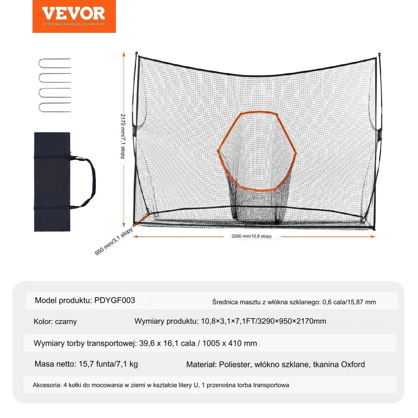 Siatka golfowa do ćwiczeń uderzeń duża 3,3x2,1m przenośna dom ogród