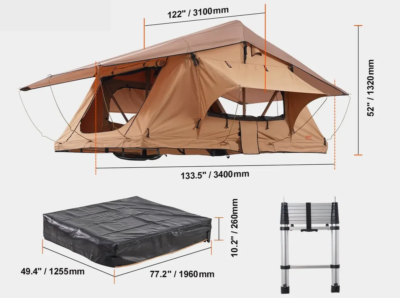 Namiot dachowy hard shell 2–3 os. składany drabinka materac do SUV/pickupa