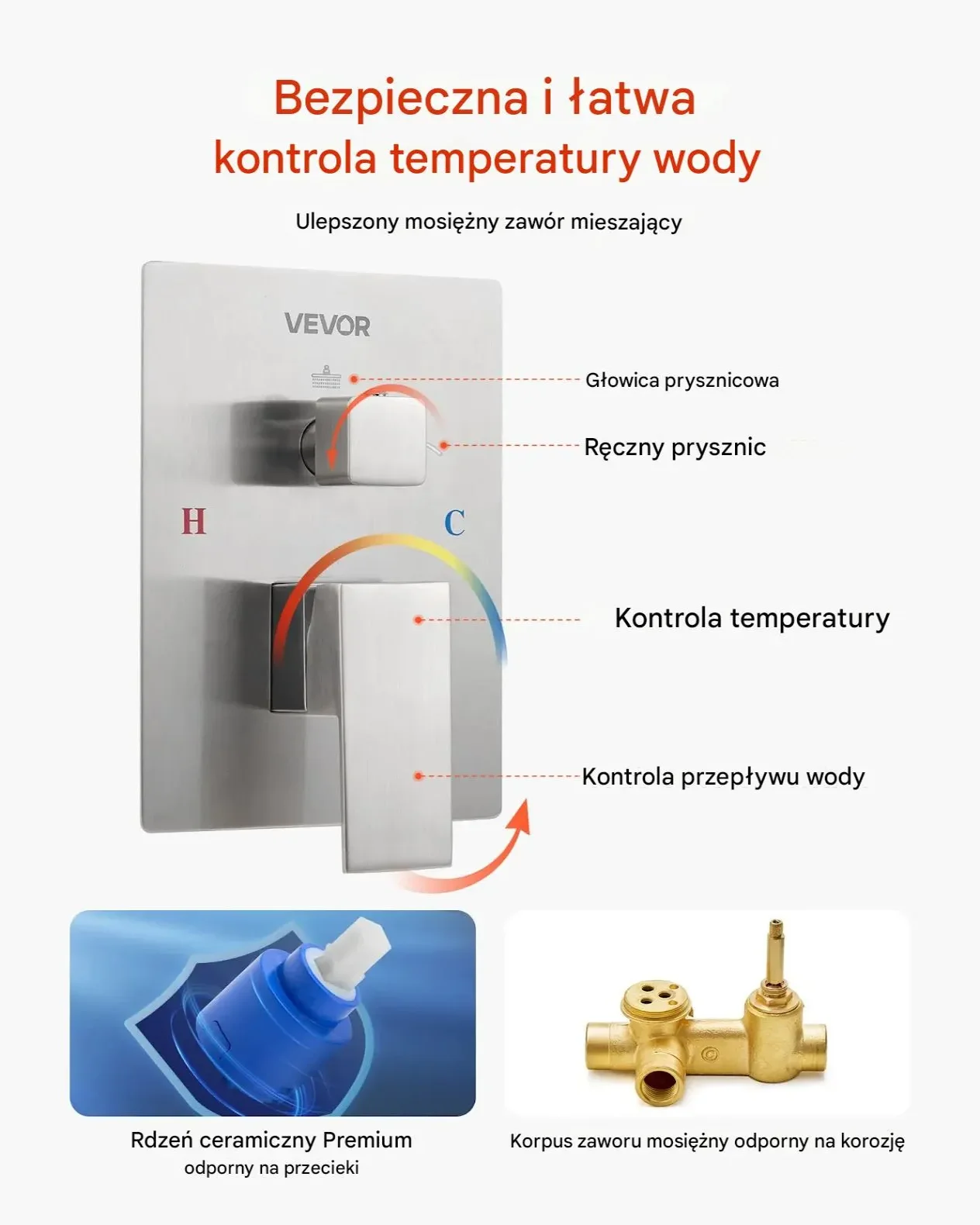 Zestaw prysznicowy deszczownica 30 cm z rączką srebrny montaż ścienny - obrazek 5