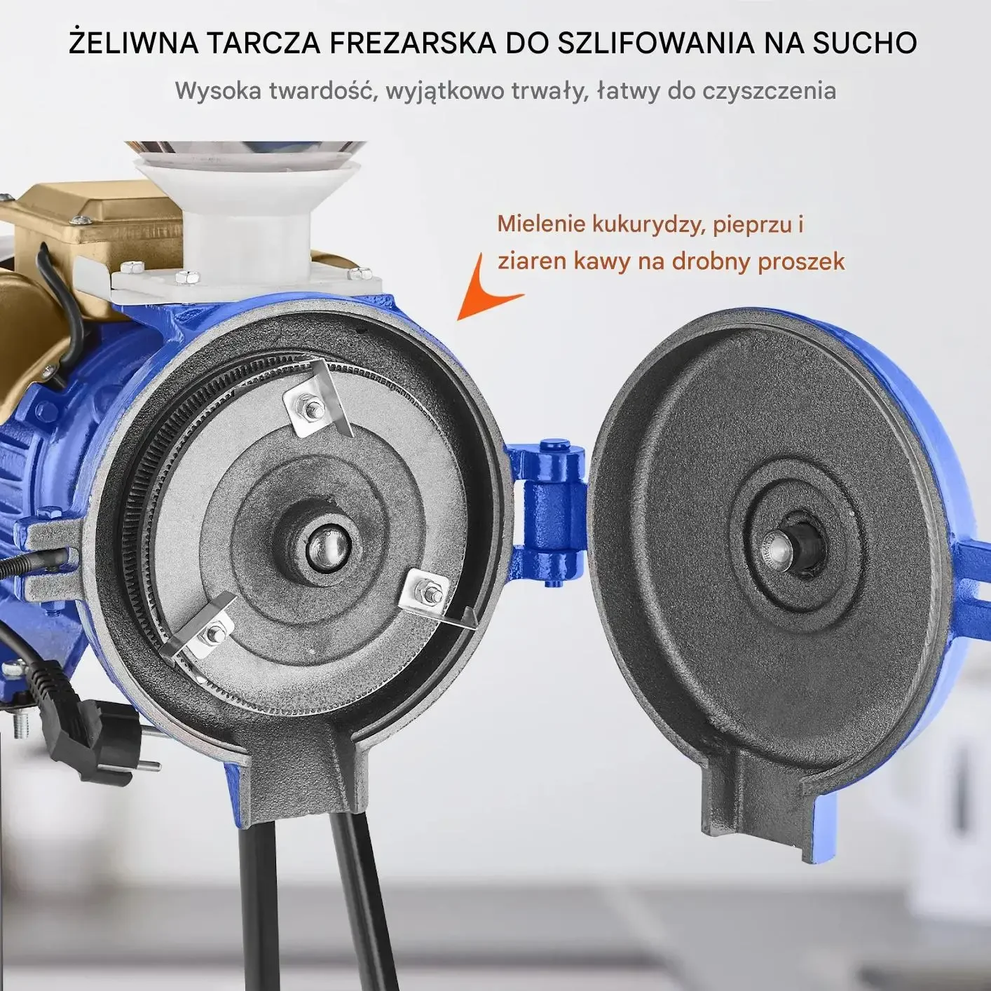 Młynek zbożowy elektryczny niebieski 3000W regulacja grubości pasza mąka - obrazek 6