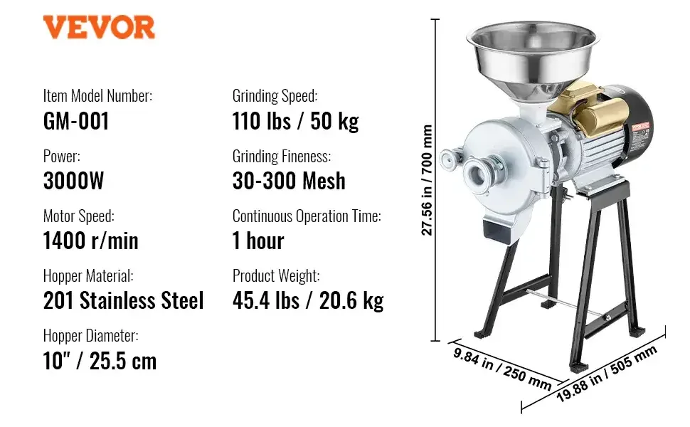 Młynek zbożowy elektryczny 3000W regulacja grubości pasza mąka