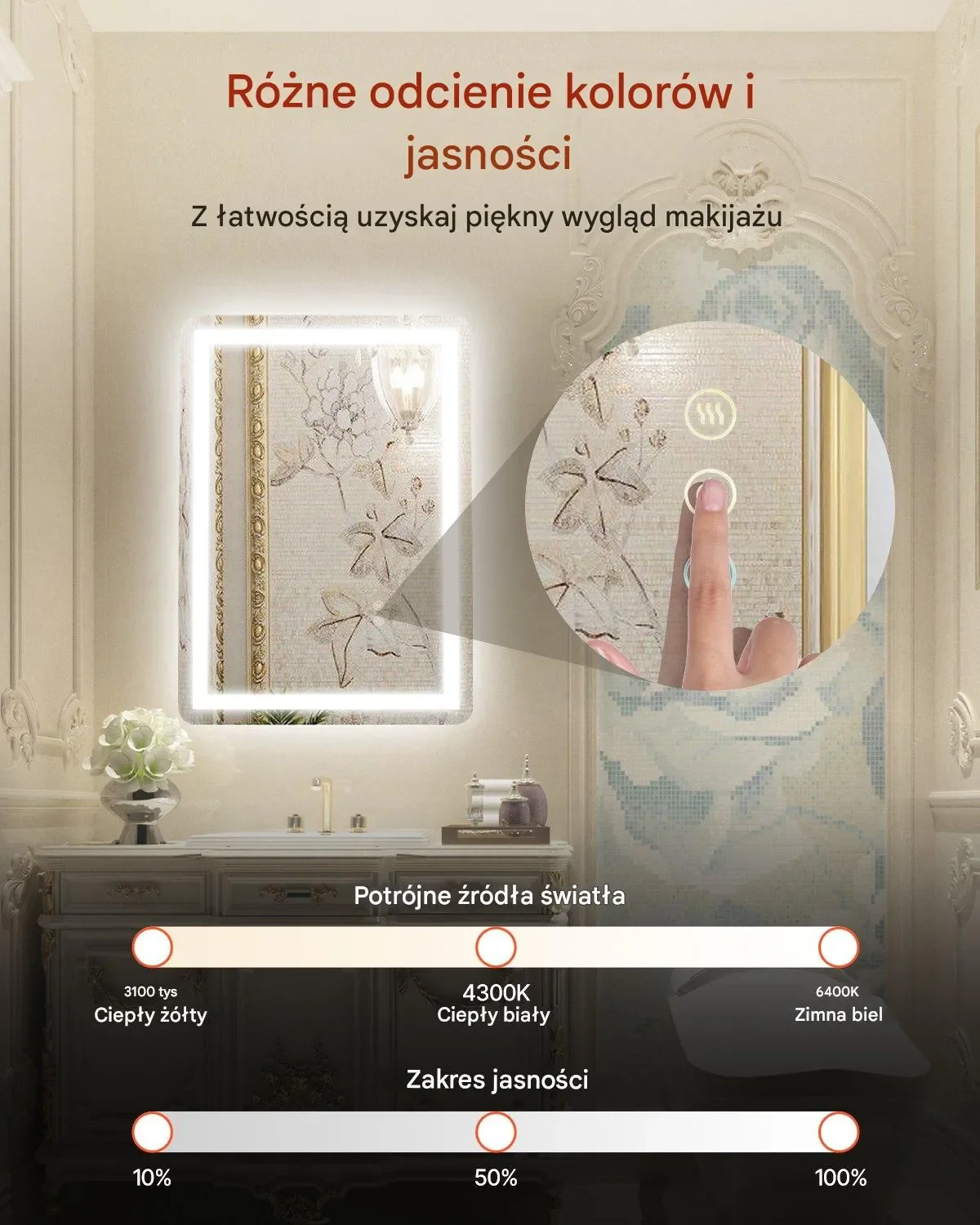 Lustro LED do Łazienki 50x70 cm z Podświetleniem i Funkcją Anti-Fog - obrazek 6