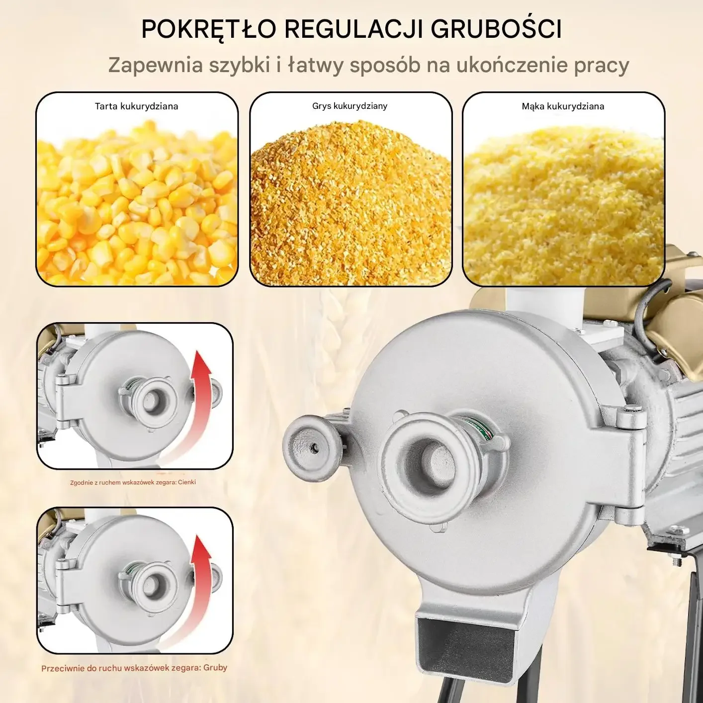 Młynek zbożowy elektryczny 3000W regulacja grubości pasza mąka - obrazek 6