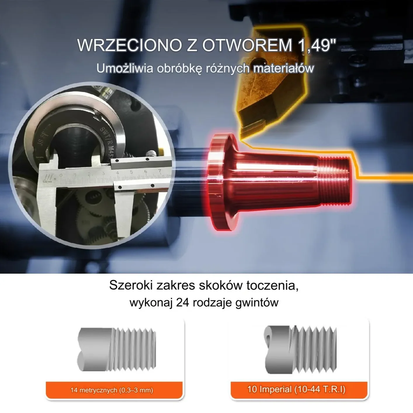 Tokarka do metalu 21x75cm 750W 0-2500obr/min bezszczotkowa zestaw narzędzi - obrazek 3