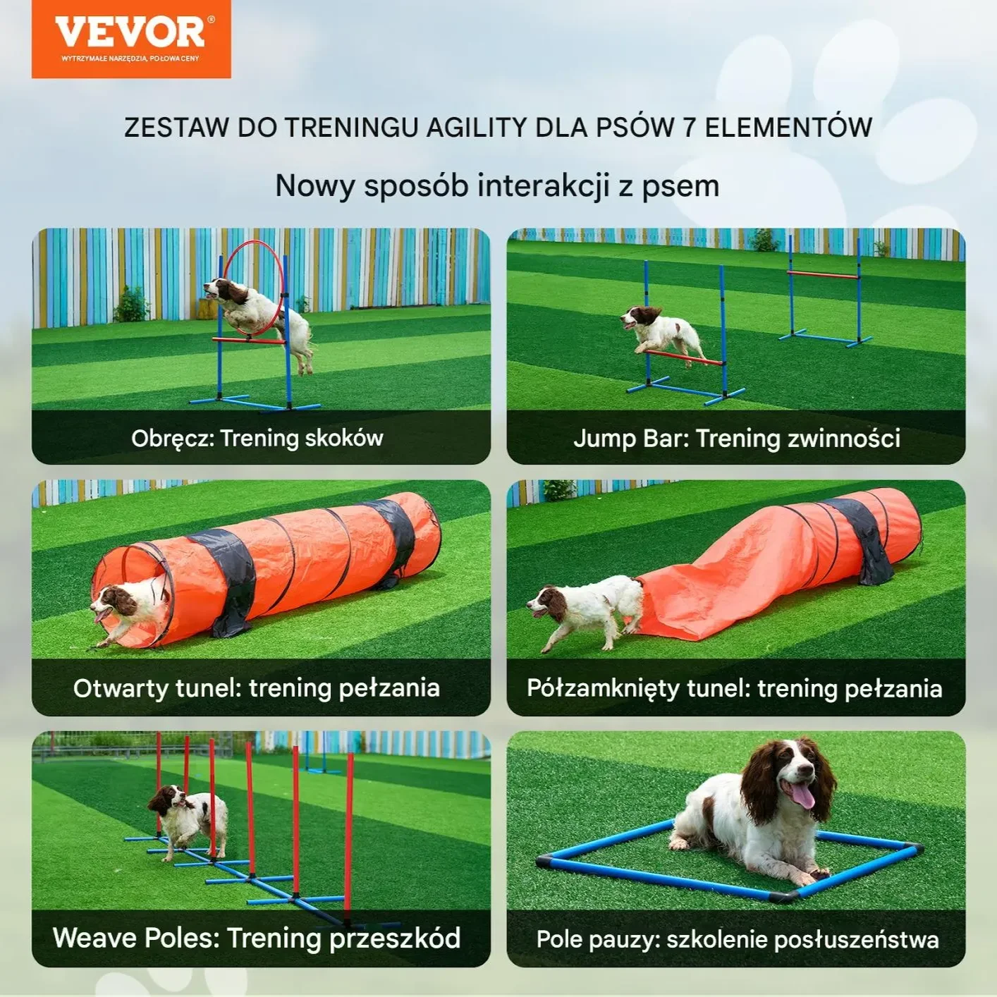 Sprzęt do treningu zwinności dla psa 7 elementów czerwony - płotki tunele - obrazek 6