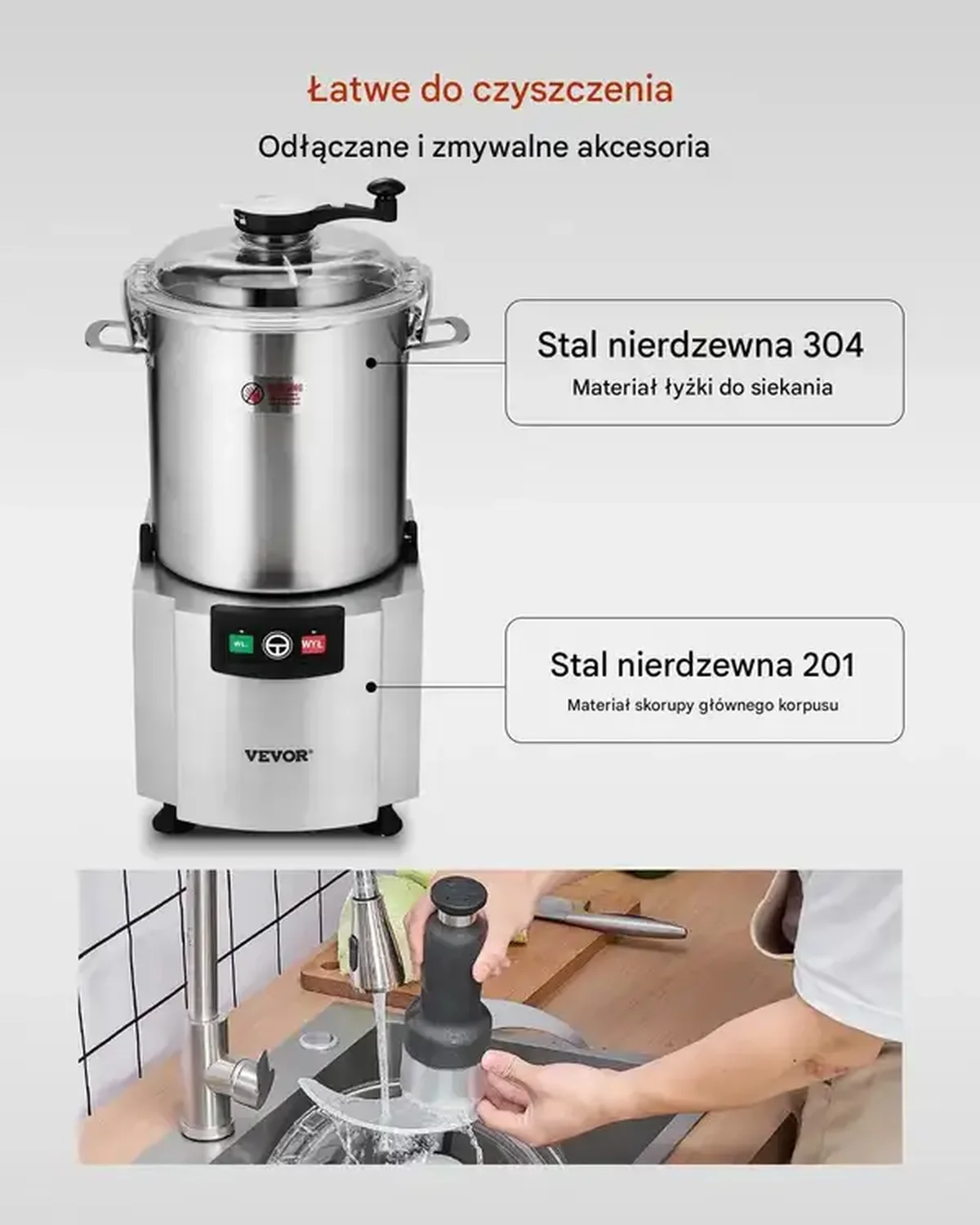 Robot kuchenny 18L ze stali nierdzewnej, siekacz z ostrzem S, warzywa owoce - obrazek 4