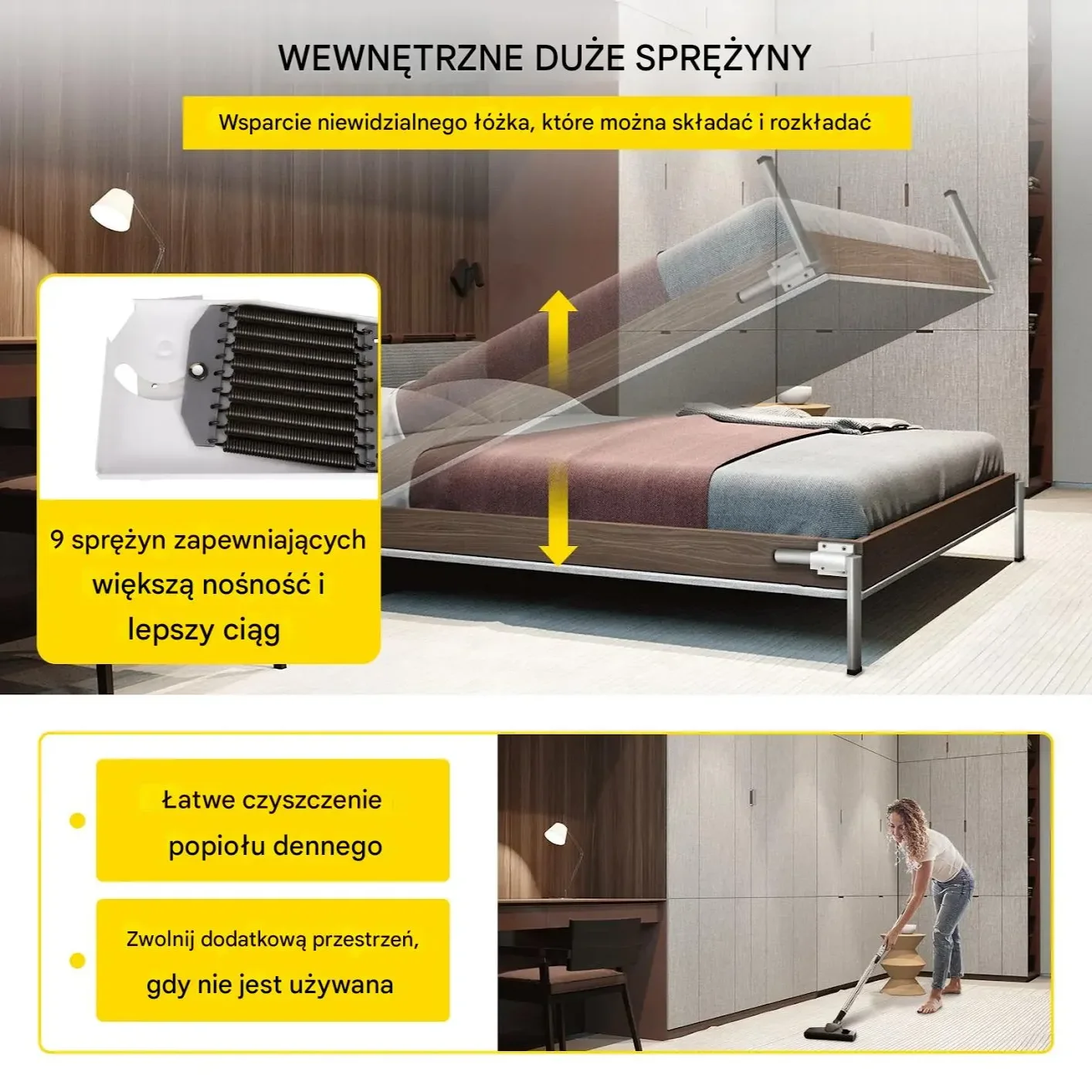 Mechanizm podnośnik łóżko składane poziome zestaw Queen/Twin biały 1.2-1.8m - obrazek 3