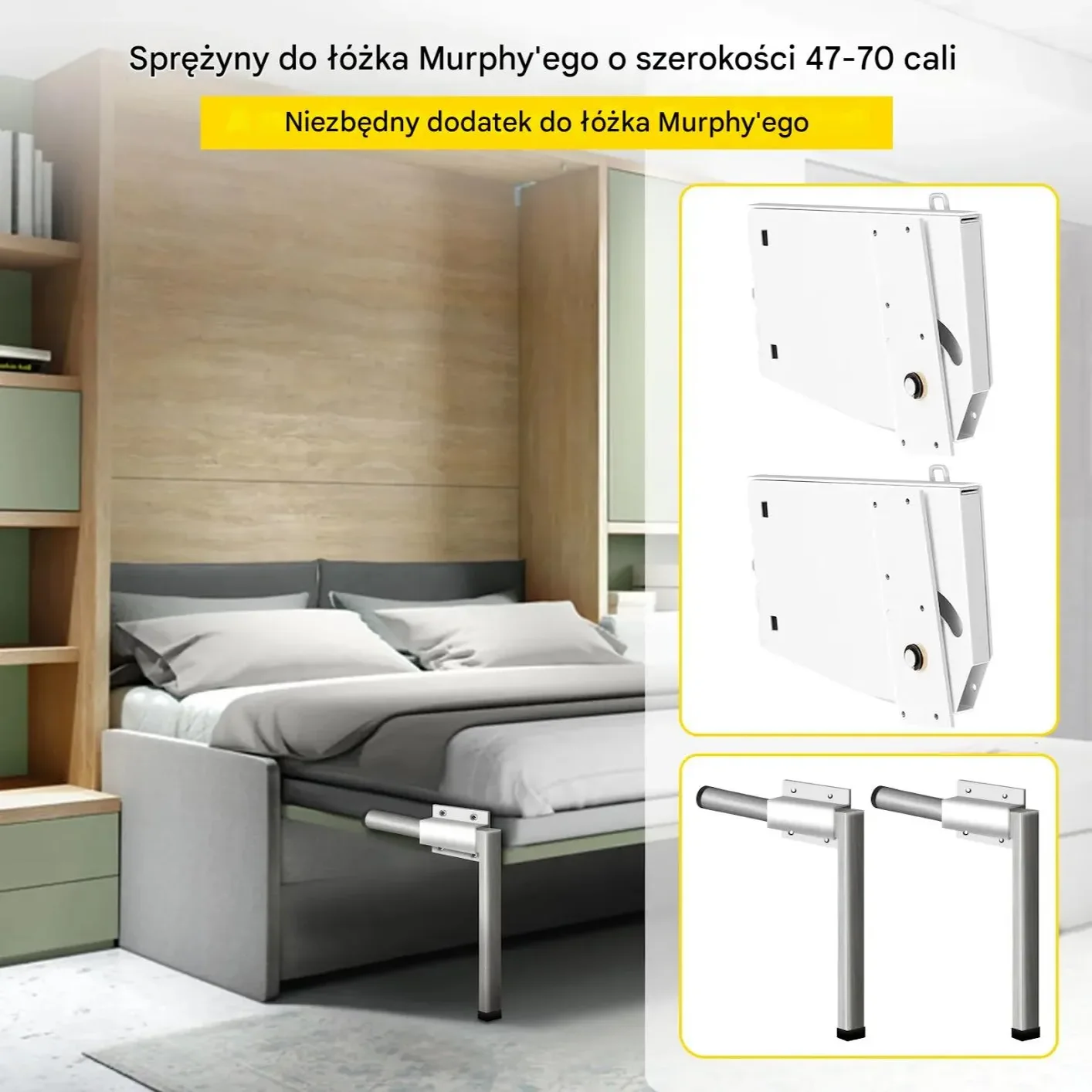 Mechanizm podnośnik łóżko składane poziome zestaw Queen/Twin biały 1.2-1.8m - obrazek 2