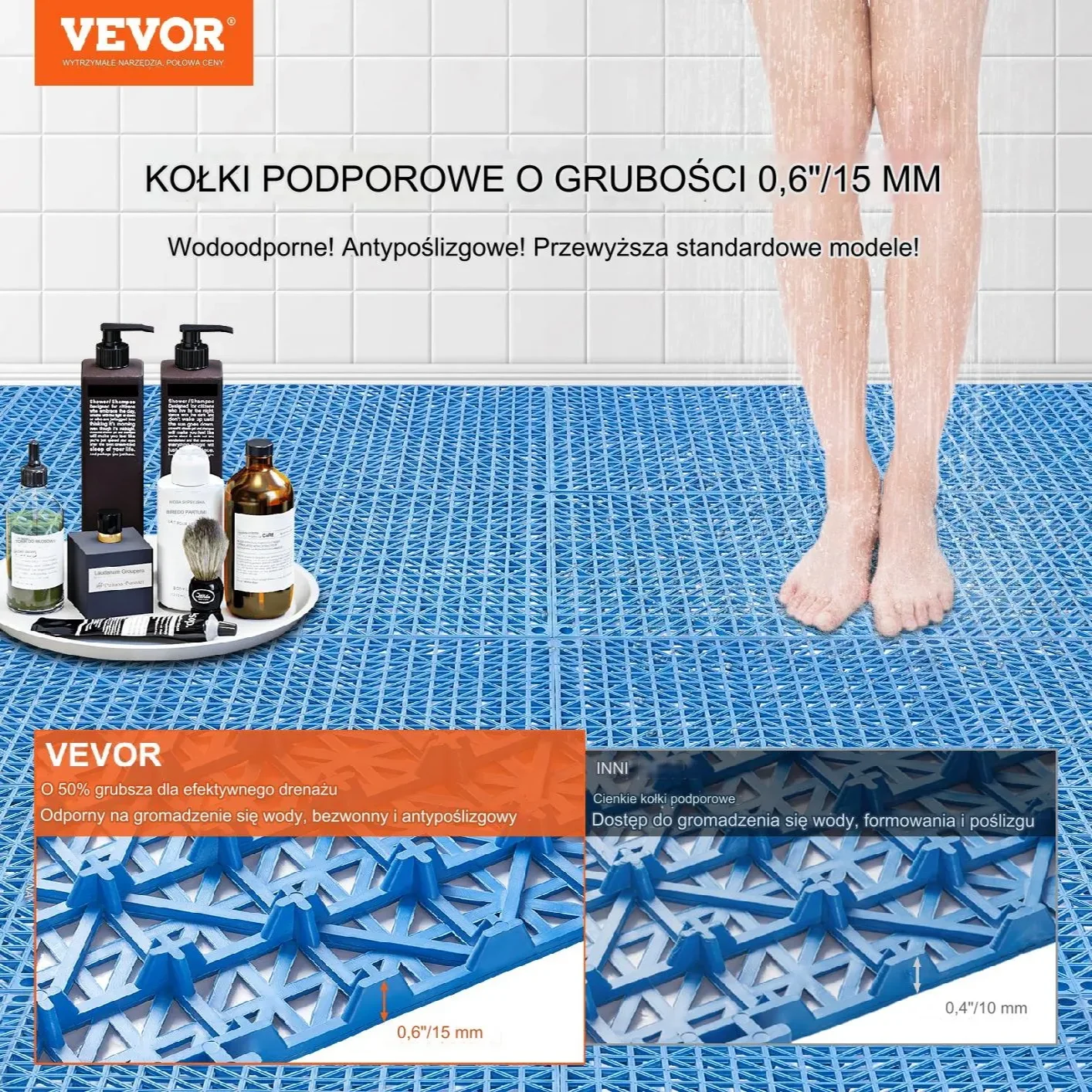 Mata drenażowa niebieskie 30x30cm 50szt PVC łączona antypoślizgowa łazienka - obrazek 6