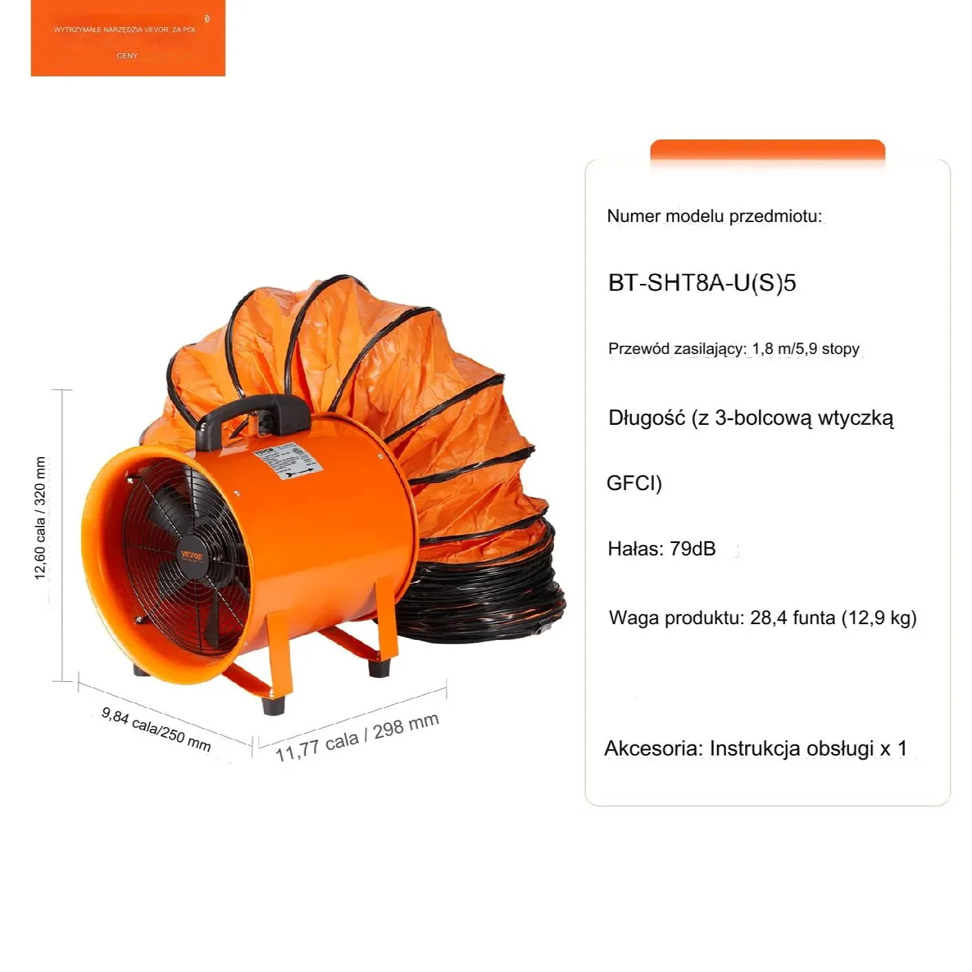 Przenośny Przemysłowy Wentylator Wyciągowy 203 mm Wąż 5 m - obrazek 2