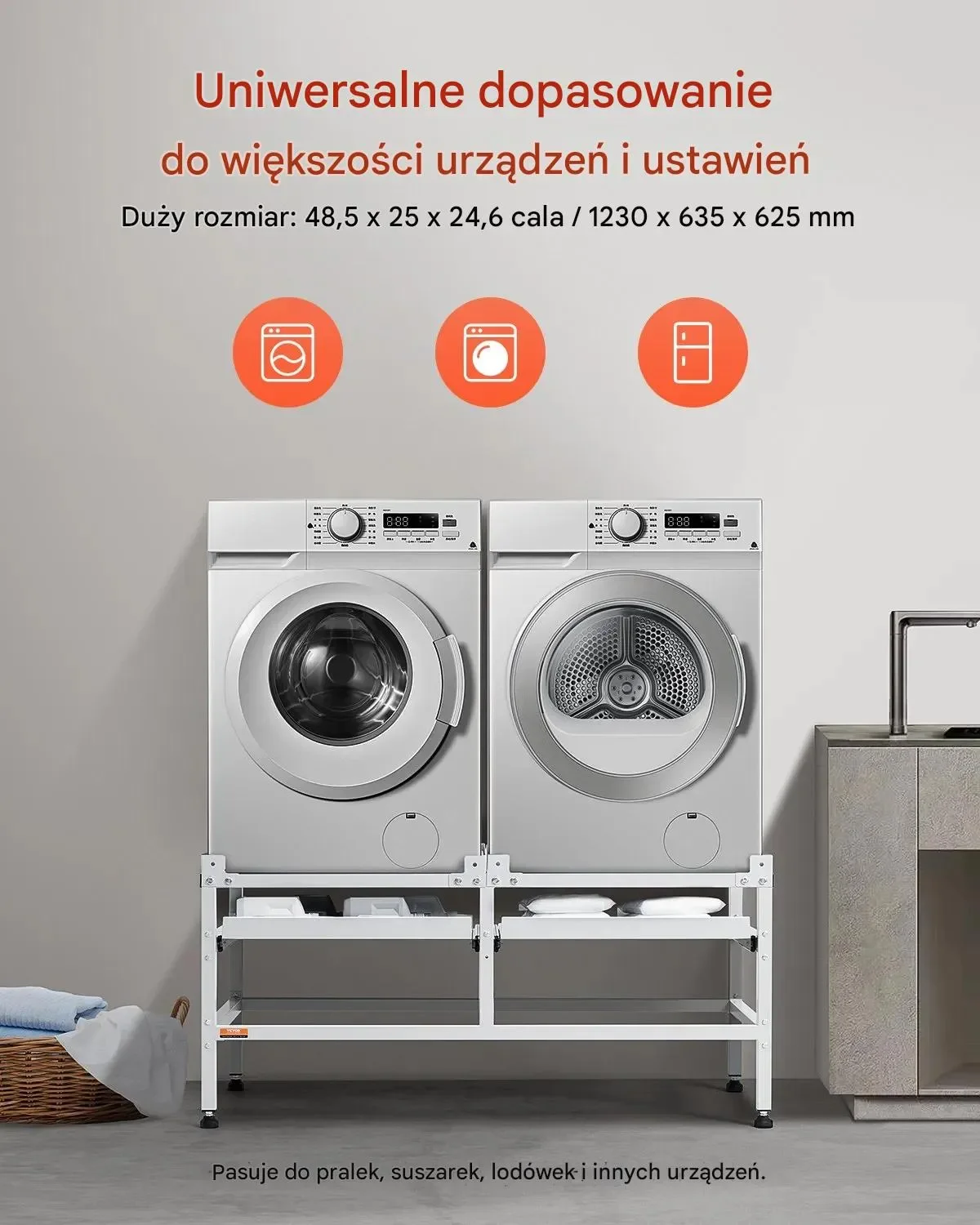 Podstawa pod pralkę stelaż 123x64 cm 270 kg z podwójną tacą stabilna - obrazek 5