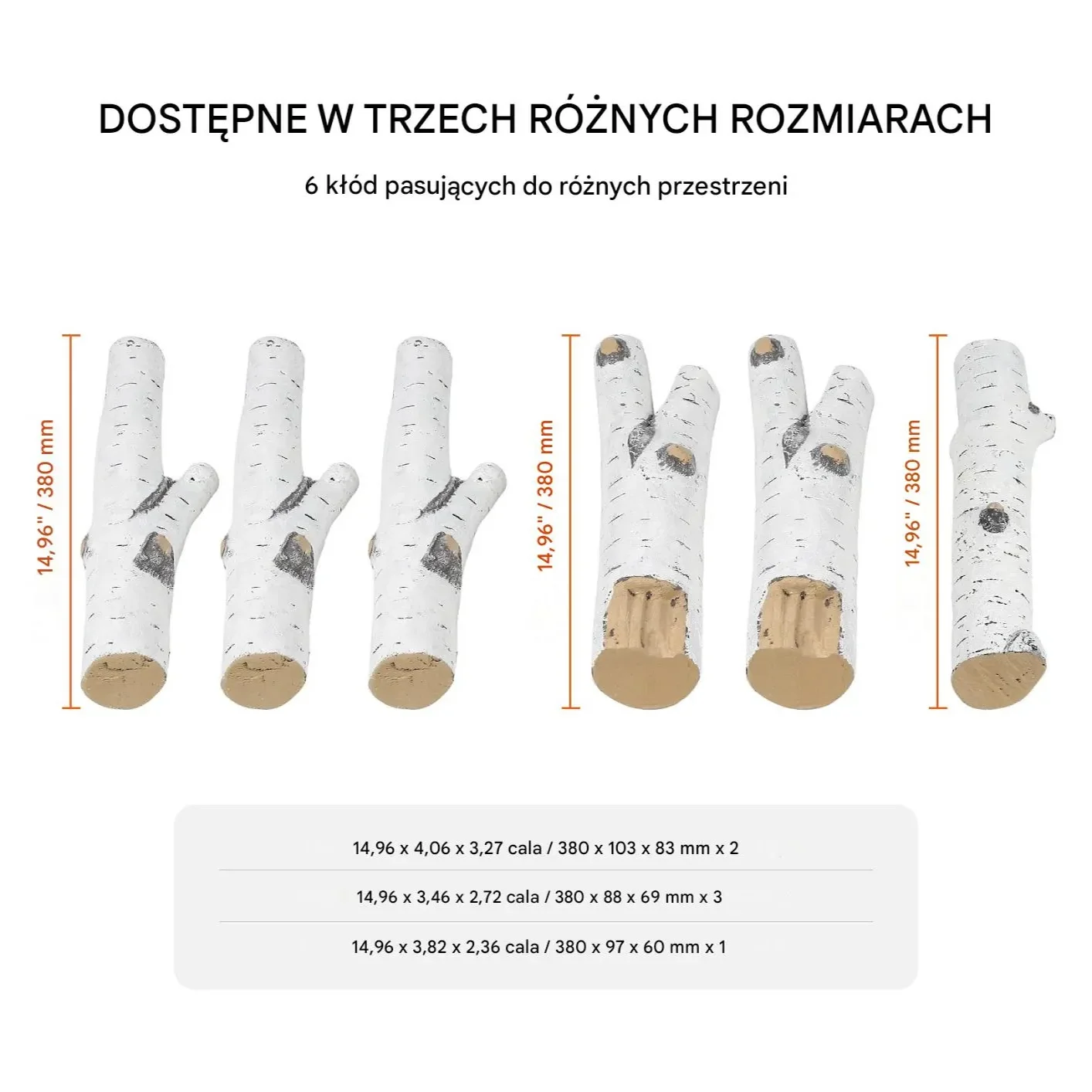 Drewno kominkowe 6 szt. ceramiczne imitujące brzozę - do kominka gazowego - obrazek 5