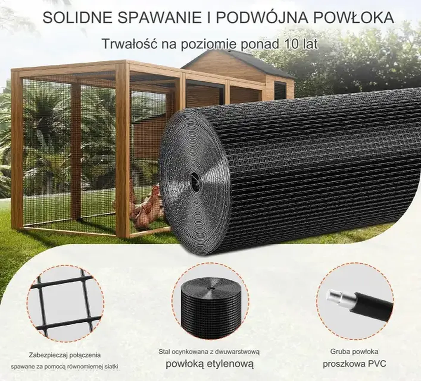 Siatka Hodowlana Metalowa Ogrodowa Ocynkowana 1.22x30.48 m - obrazek 3