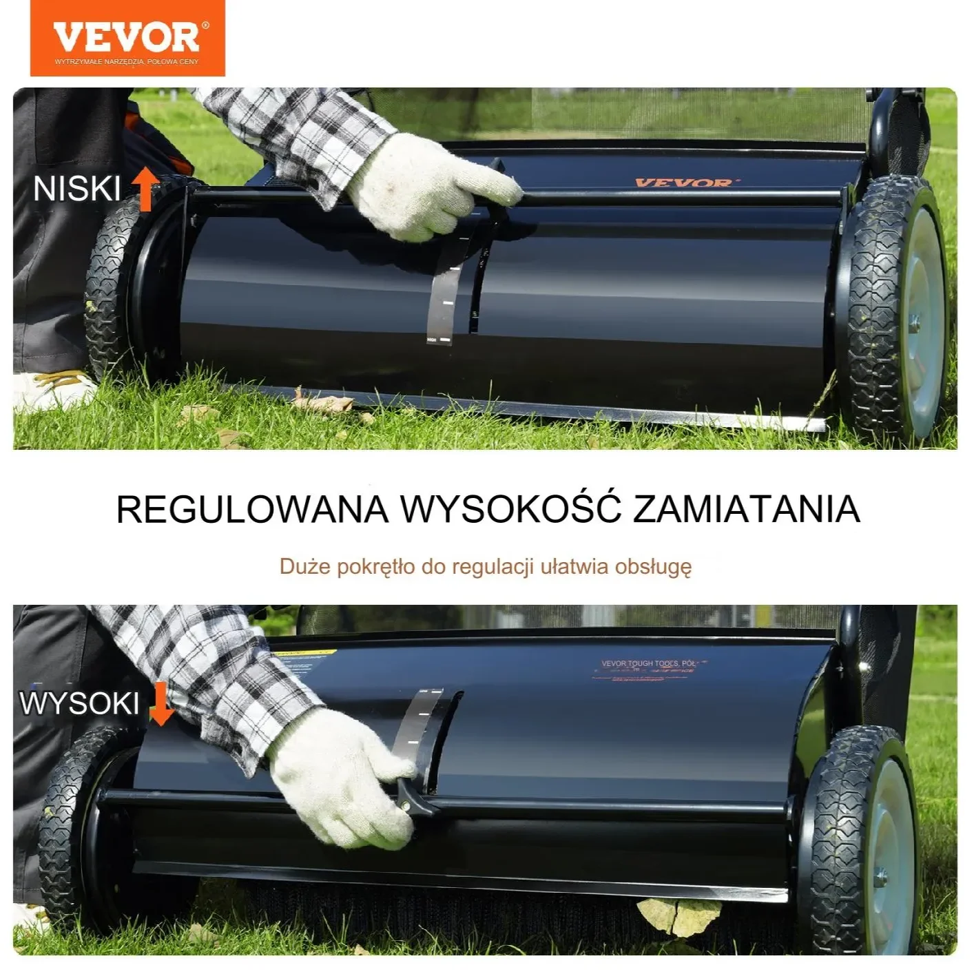 Zamiatarka do liści 66cm pojemna 7m³ 4 szczotki gumowe koła trawnik - obrazek 5