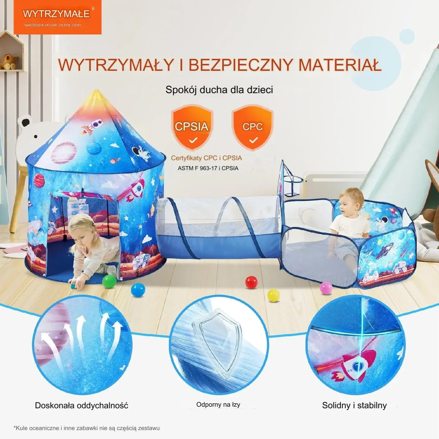 Namiot dla Dzieci Tipi Domek Tunel do Domu Ogrodu Zestaw Ogrodowy kosmos - obrazek 6