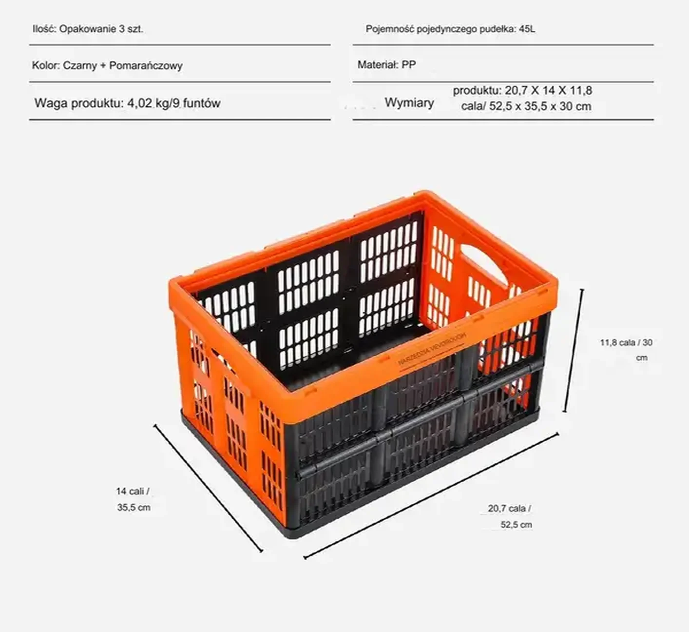 Skrzynka plastikowa pojemnik magazynowy 3 SZTUKI 52,5 x 35,5 x 30 cm - obrazek 2