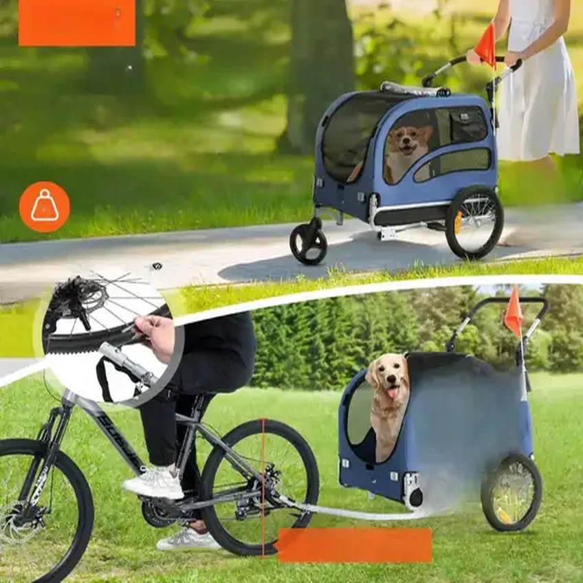 Przyczepka rowerowa dla psa do przewozu transporter do 45 kg niebieska - obrazek 3