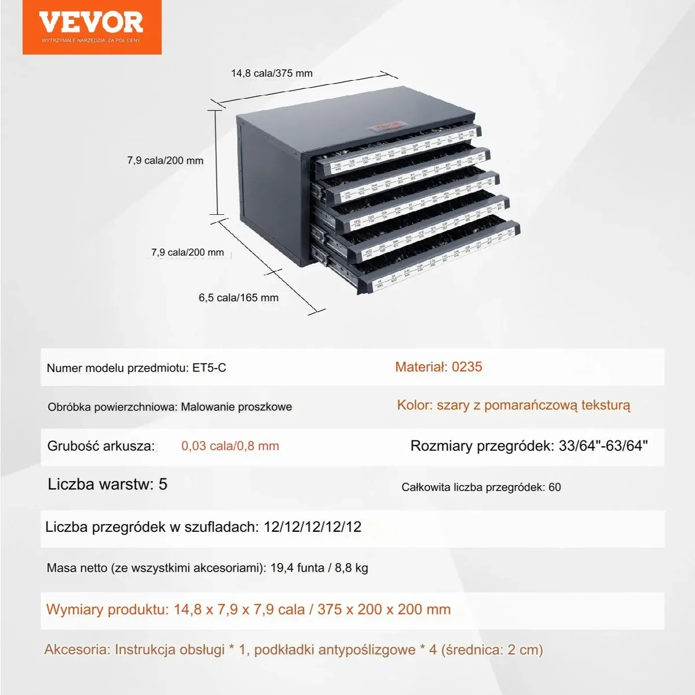 Szafka na Wiertła 5 Szuflad 60 Komór