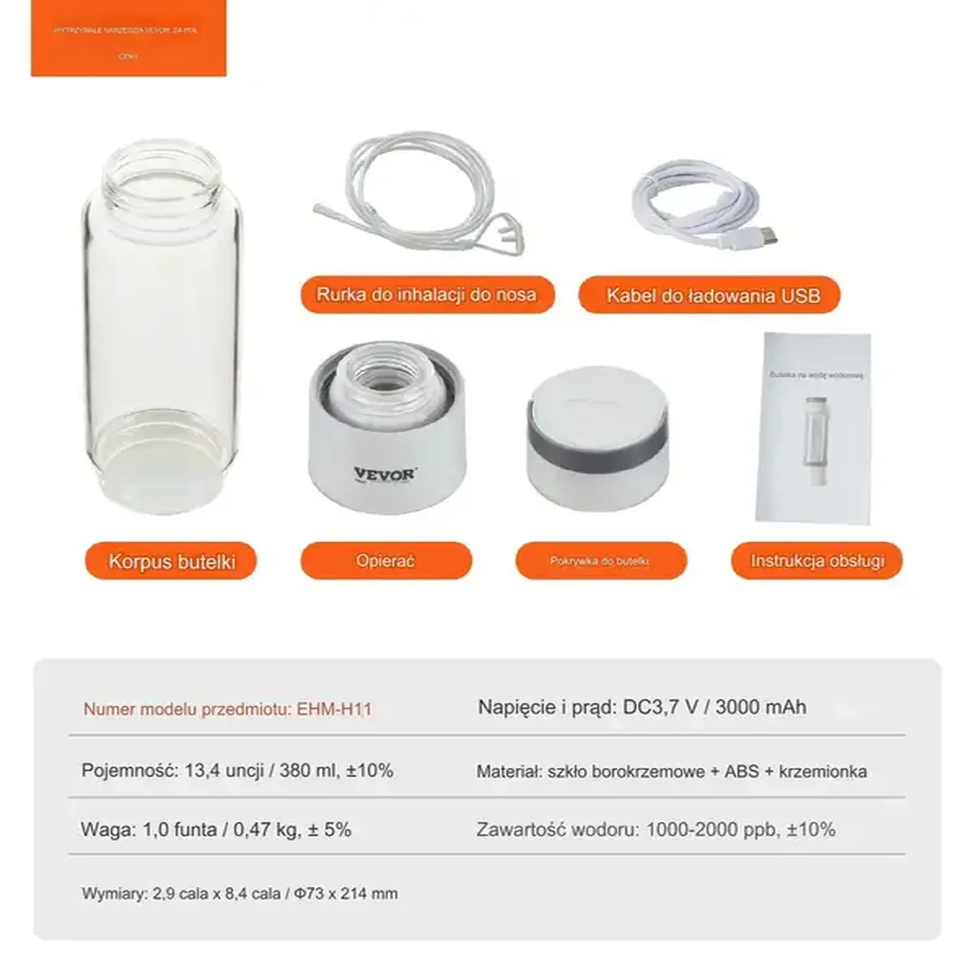 Generator wody wodorowej Jonizator wody 380ml - obrazek 2