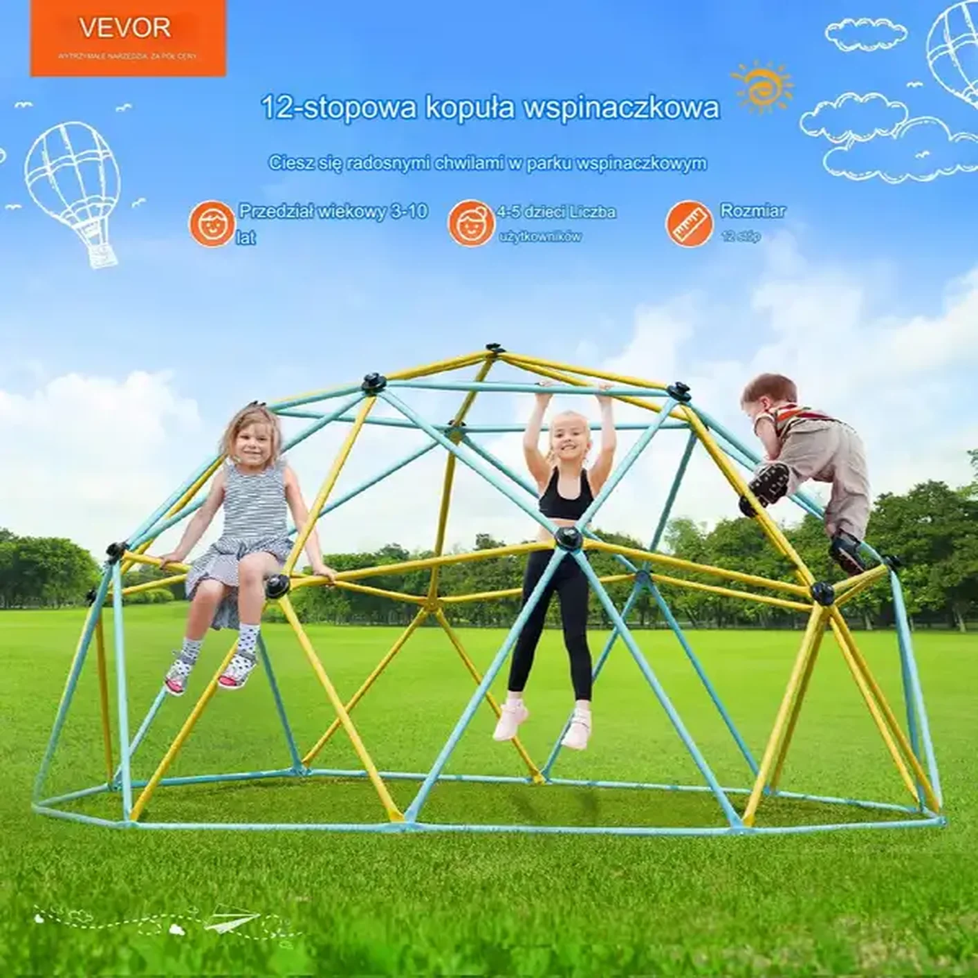 Kopuła wspinaczkowa metalowa ogród drabinka solidna łatwy montaż 3.6m - obrazek 3