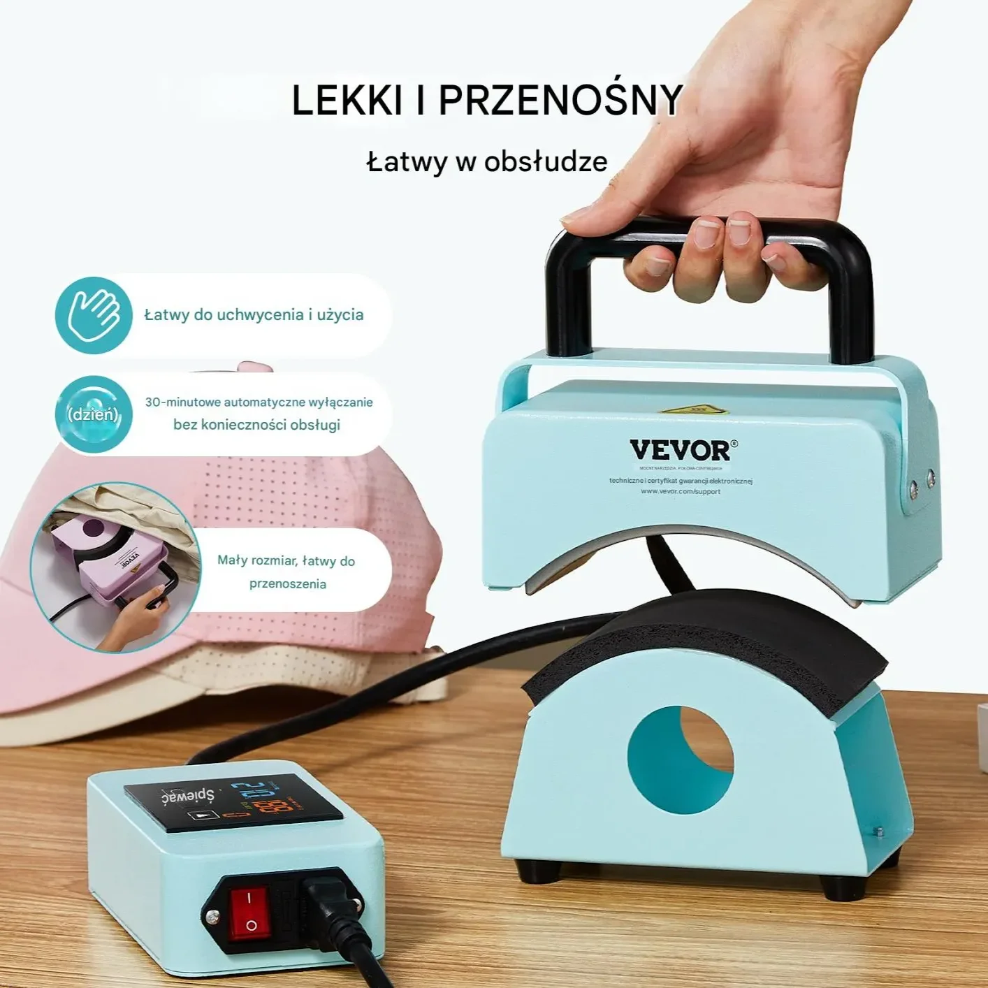 Prasa termiczna do czapek mini 15x8 cm zielona - do sublimacji i transferu - obrazek 4