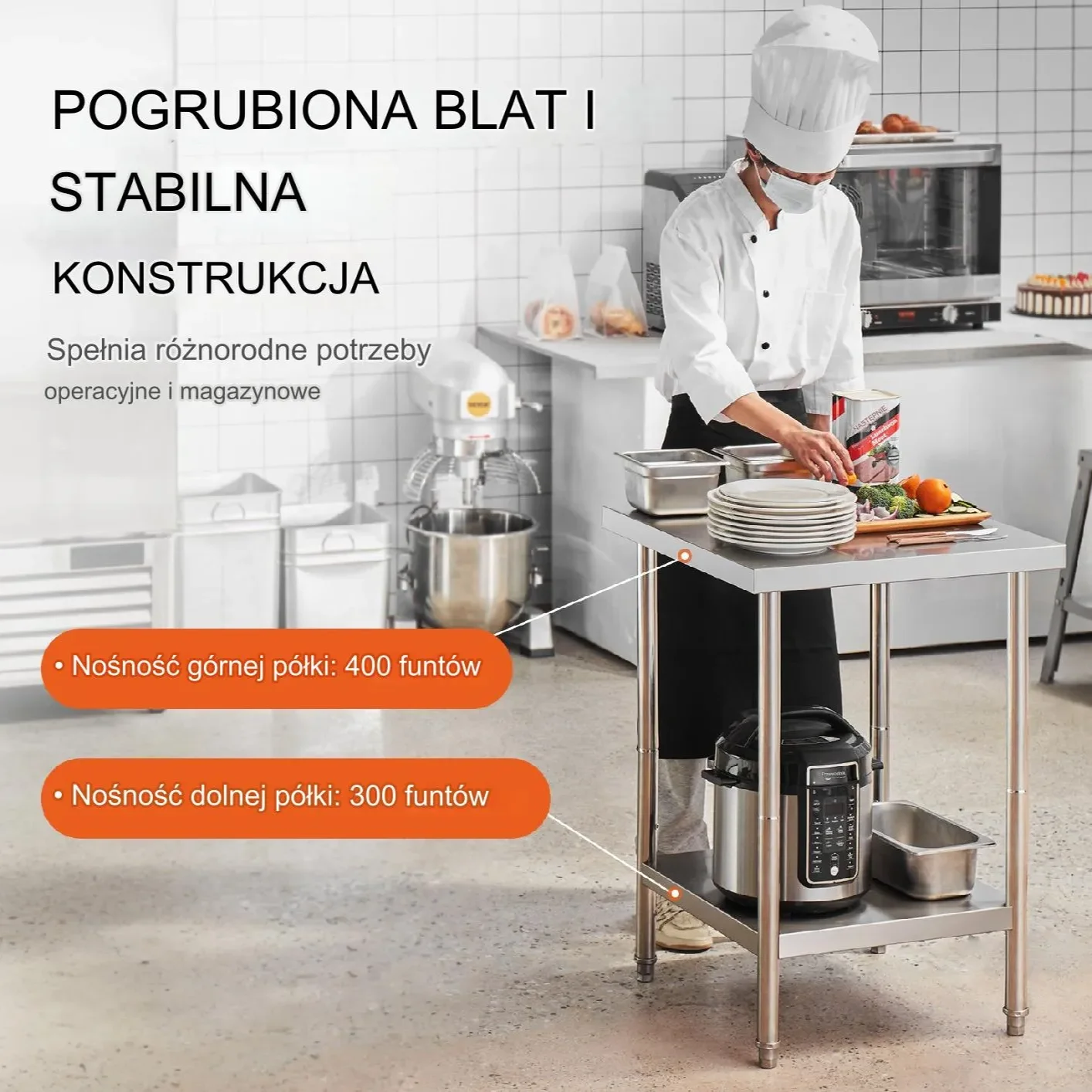 Stół gastronomiczny nierdzewny 60x60cm wolnostojący blat hartowany do kuchni - obrazek 5