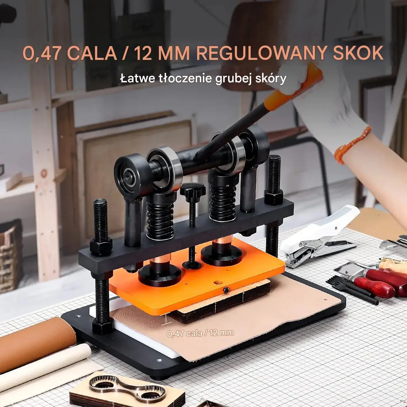 Maszyna do wycinania obróbki skóry manualna 25,9x15 cm tłoczenie DIY - obrazek 6
