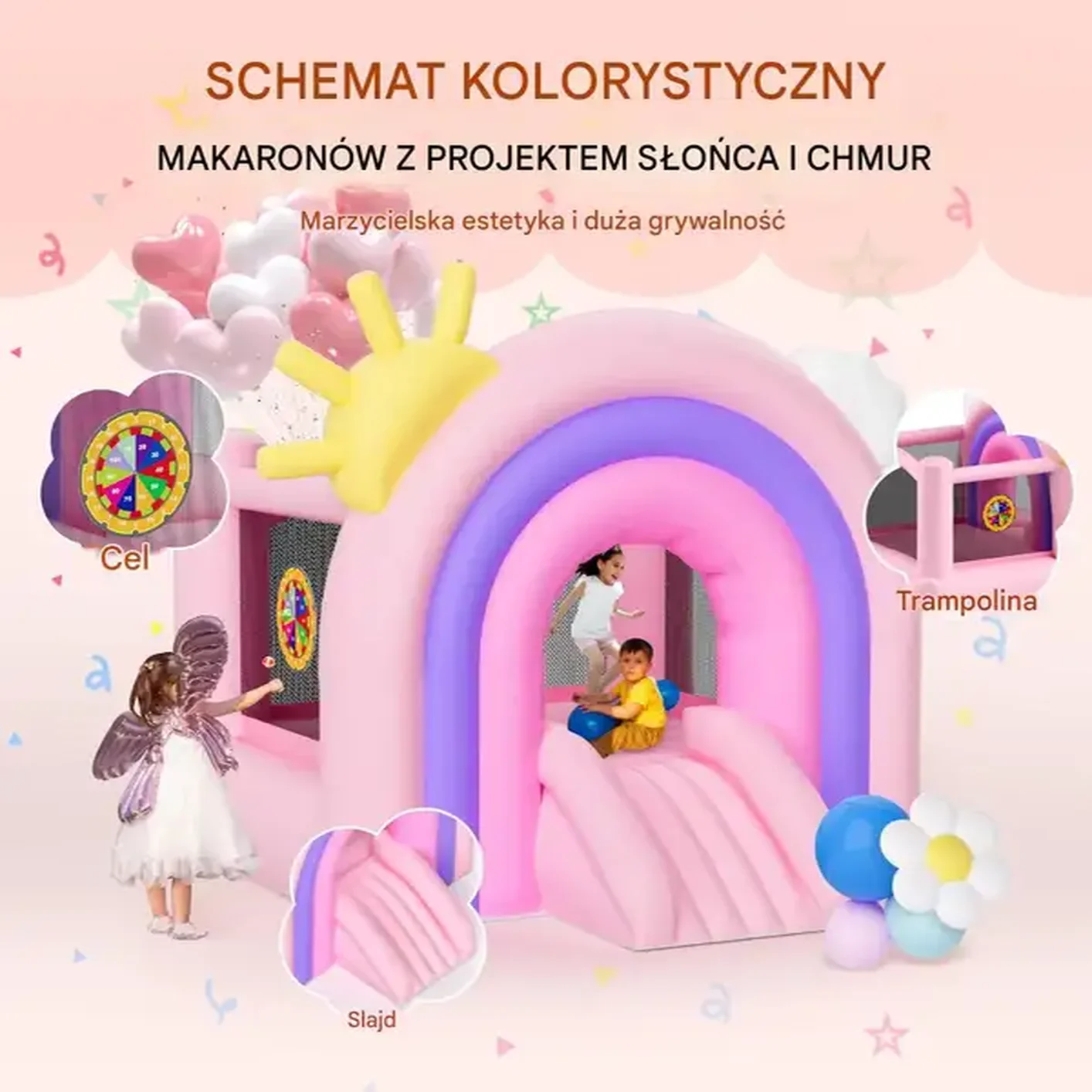 Zamek dmuchany do skakania trampolina domek plac zabaw dla dzieci różowy - obrazek 4