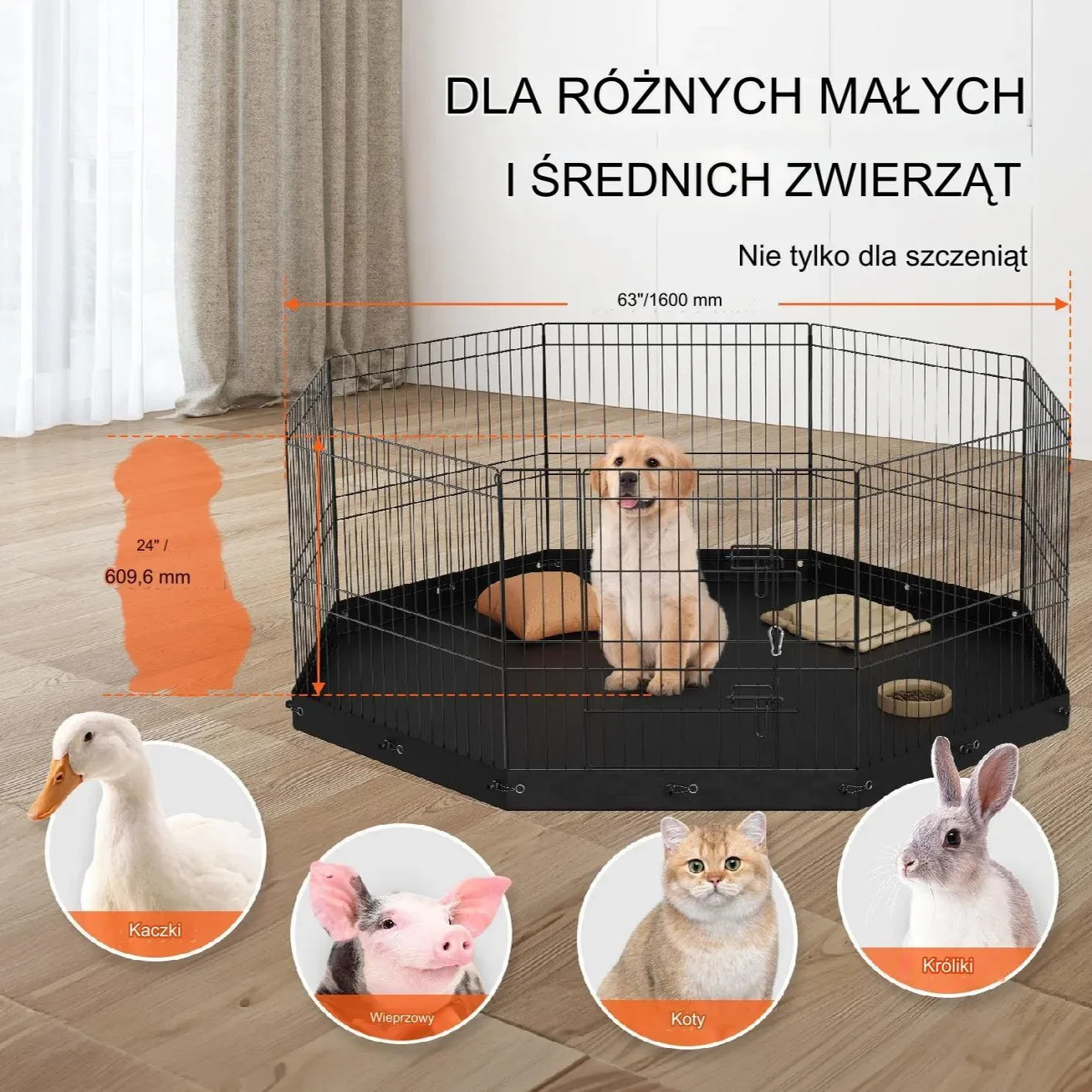 Klatka składana duża dla psa kota królika kojec wybieg metalowa 160cm - obrazek 4