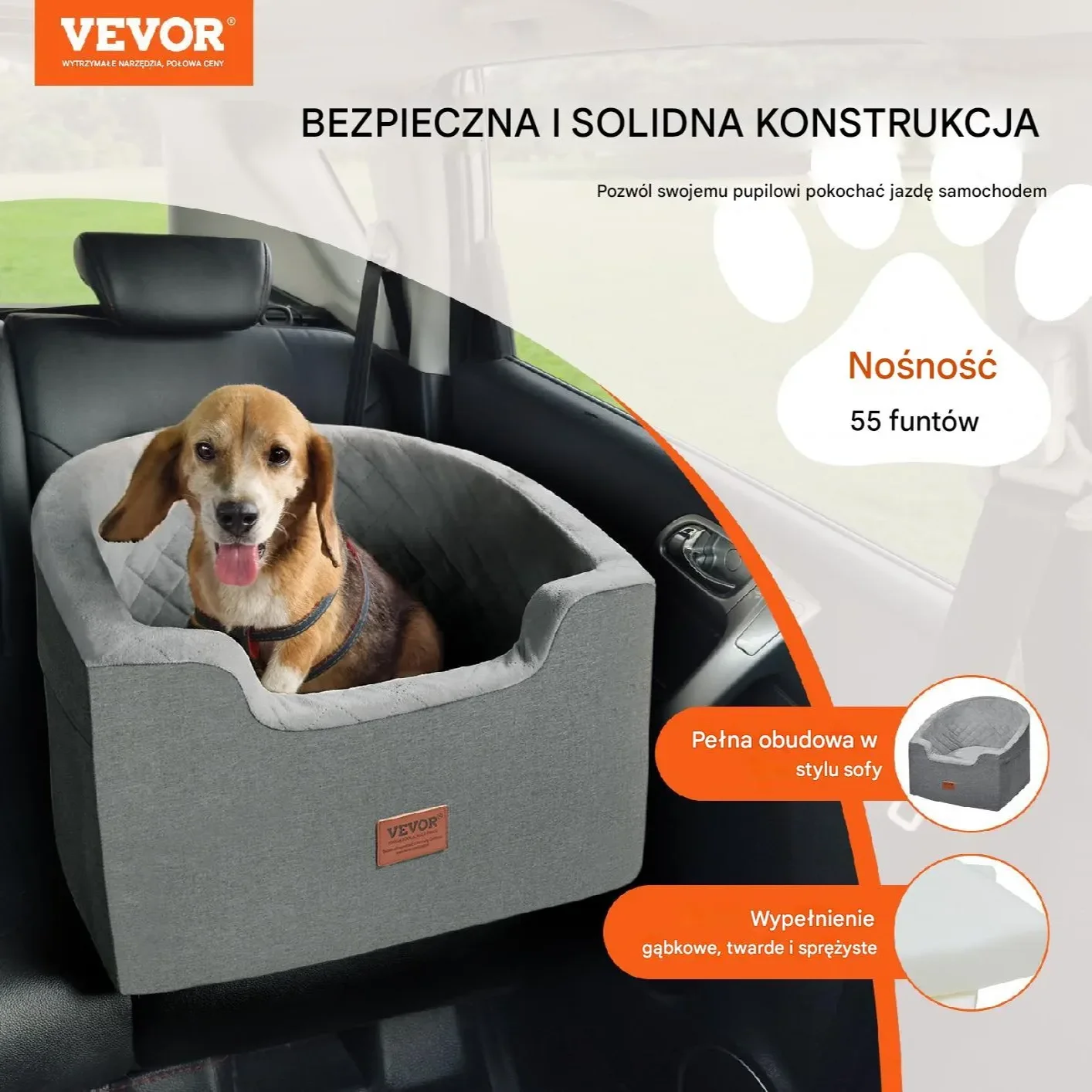 Fotelik samochodowy XL dla psa kota Transporter samochodowy Ciemnoszary - obrazek 6