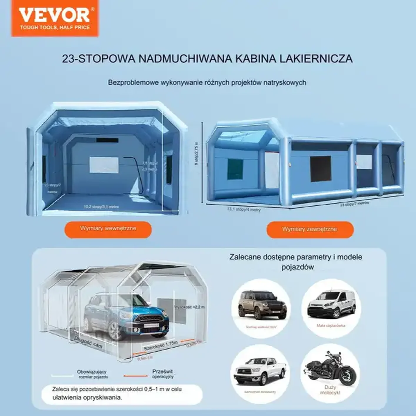 Kabina lakiernicza nadmuchiwana 7x4m z wentylatorami 1230W system filtracji - obrazek 2