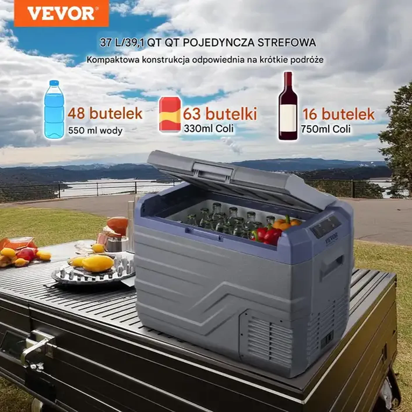 Lodówka turystyczna samochodowa przenośna z zamrażalką kompresorowa 37L 60W - obrazek 4