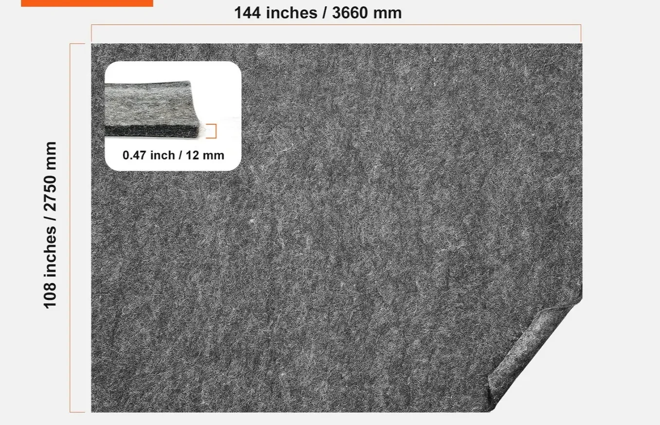 Mata pod dywan 2750 x 3660 mm 12 mm filcowa amortyzująca szara
