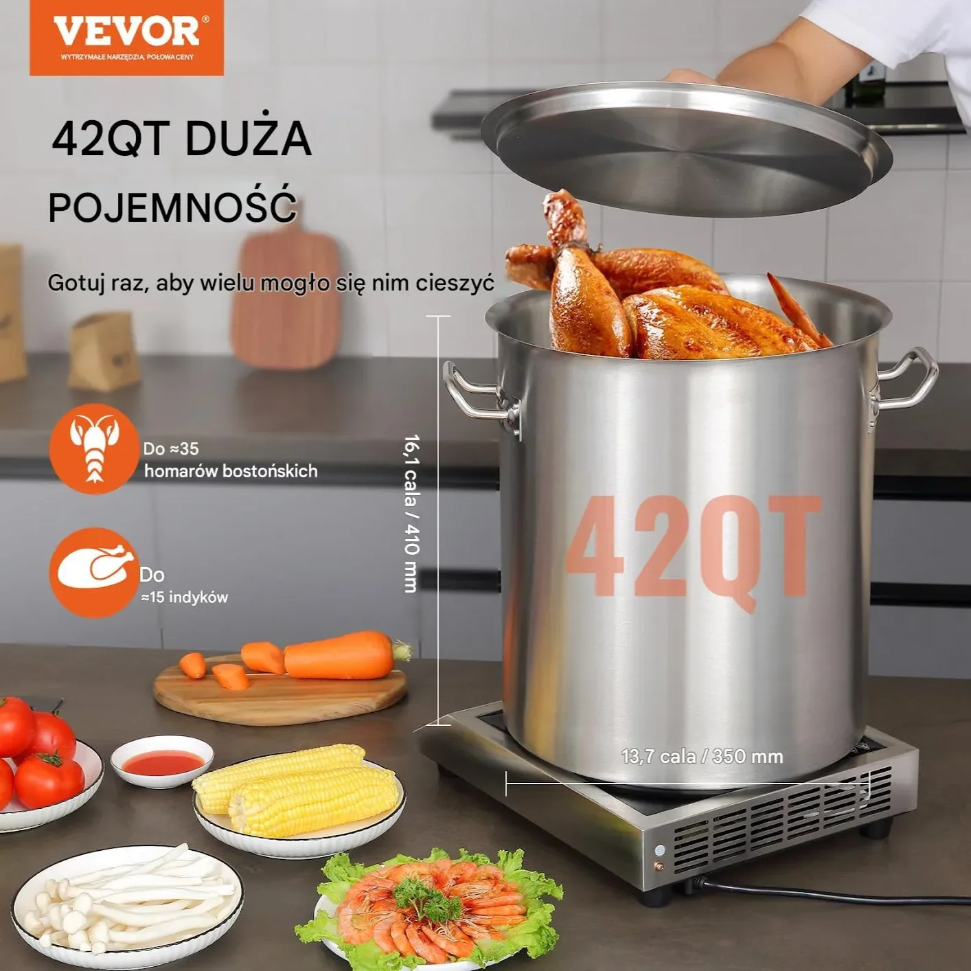 Garnek duży indukcja ze stali nierdzewnej 304 pokrywka gastronomiczny 40L - obrazek 2