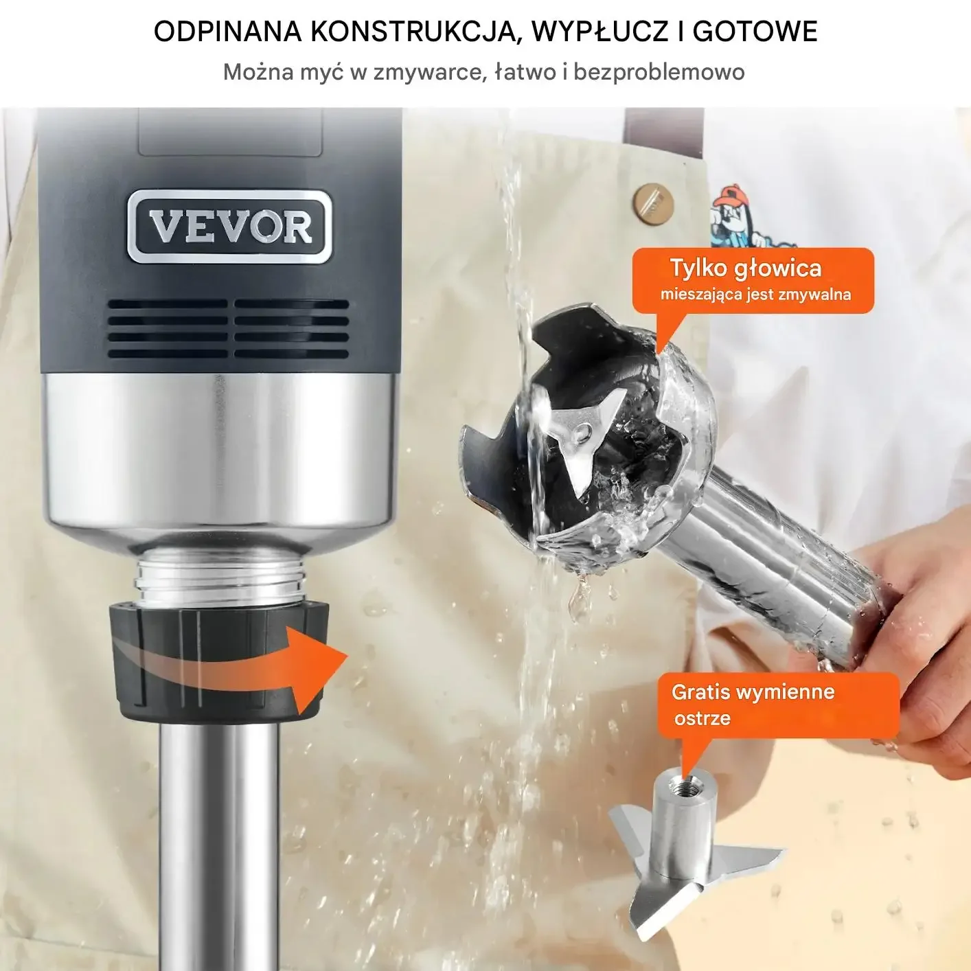 Blender ręczny 750W stal nierdzewna regulowany do zup smoothie puree - obrazek 2