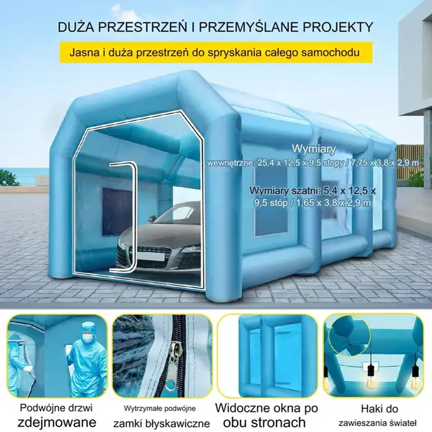 Nadmuchiwany namiot lakierniczy Kabina lakiernicza samochodowa 10x5x3,5 m + dmuchawa - obrazek 3