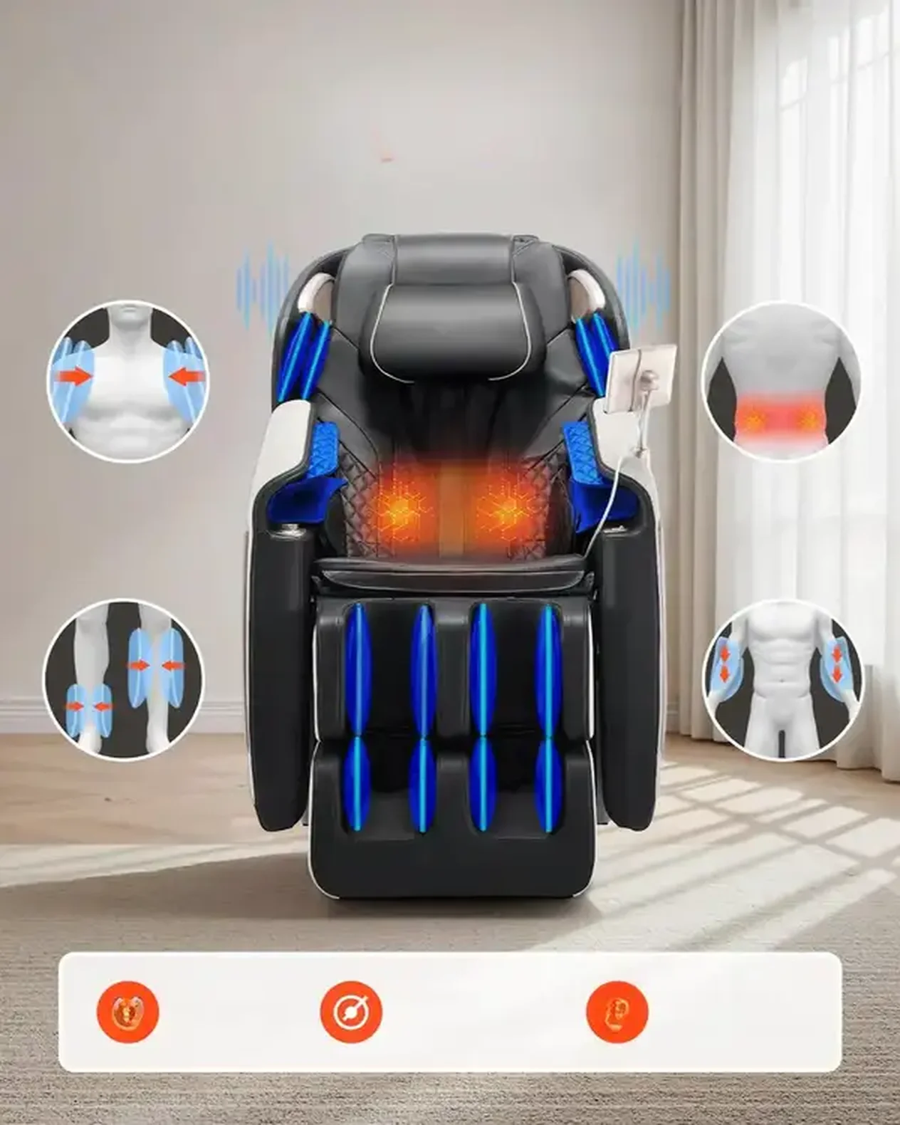 Fotel masujący 3D Zero Gravity SL-track z podgrzewaniem i LCD, relaks