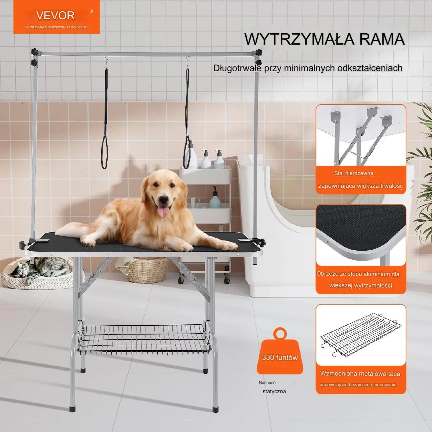 Stół groomerski trymerski dla psów kotów weterynaryjny blat 114 x 61 cm - obrazek 6