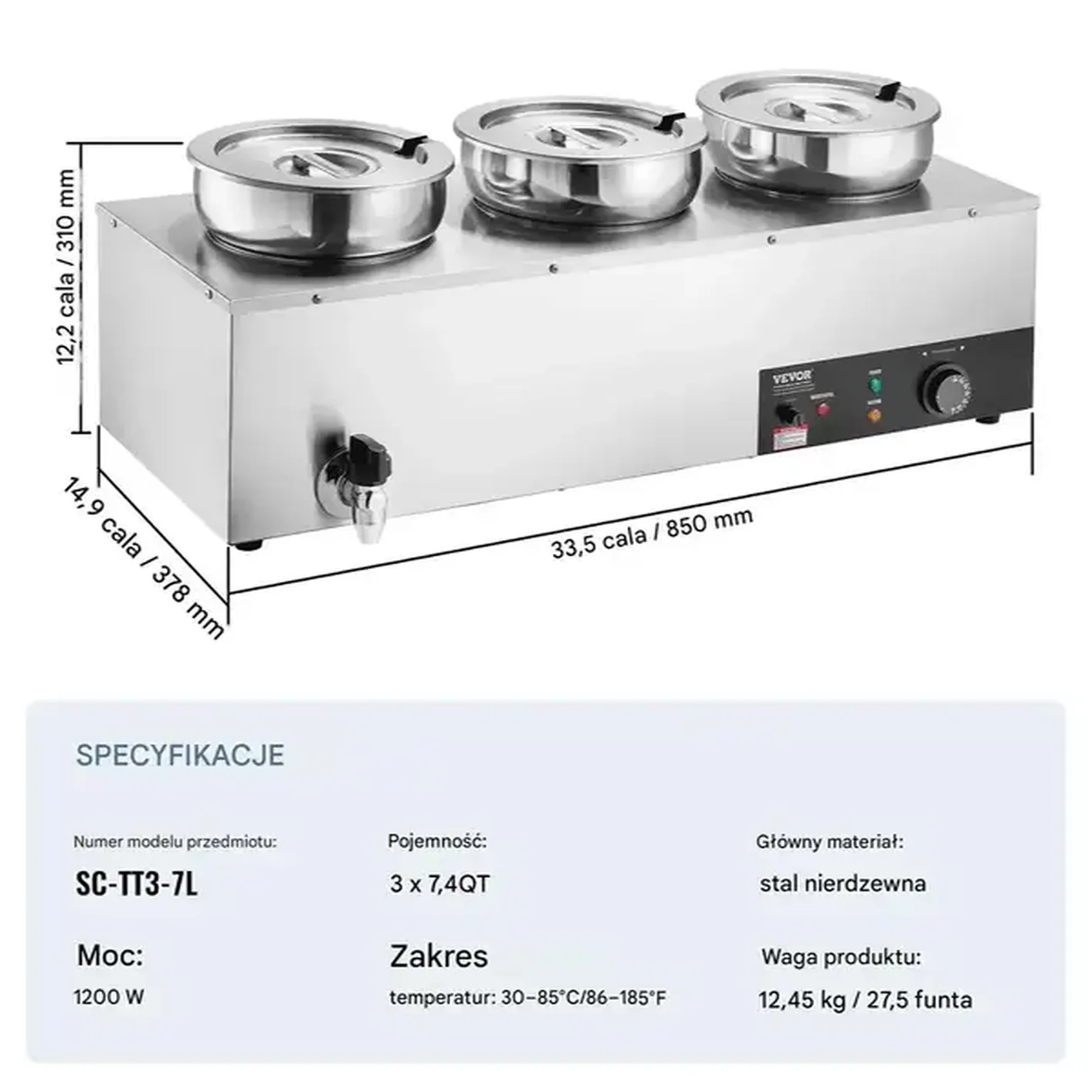 Podgrzewacz do zup 3x7,4L 1200W stal nierdzewna regulacja temp. do bufetu